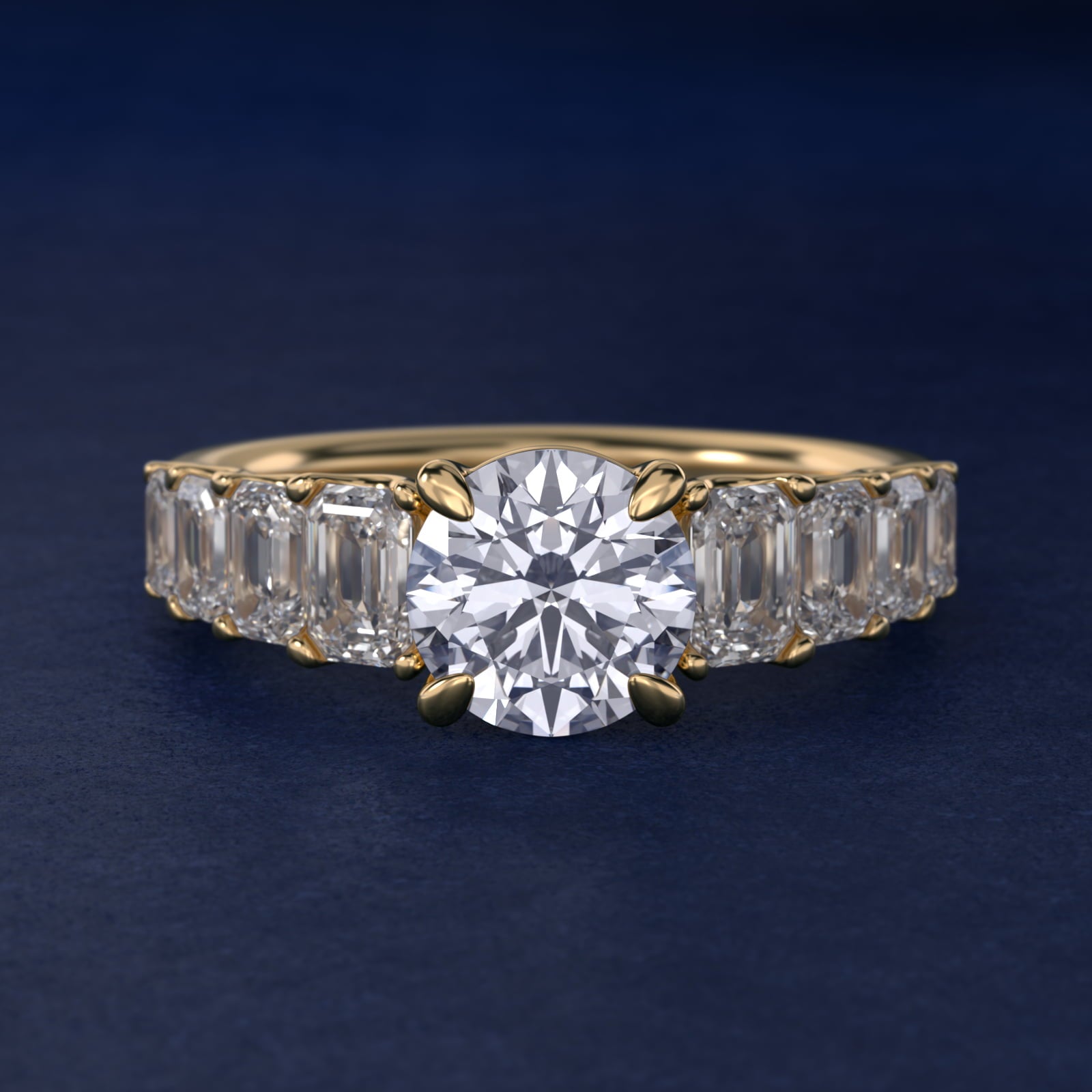 Radiant-Cut Diamond Engagement Ring in 14k Yellow Gold - Round Center