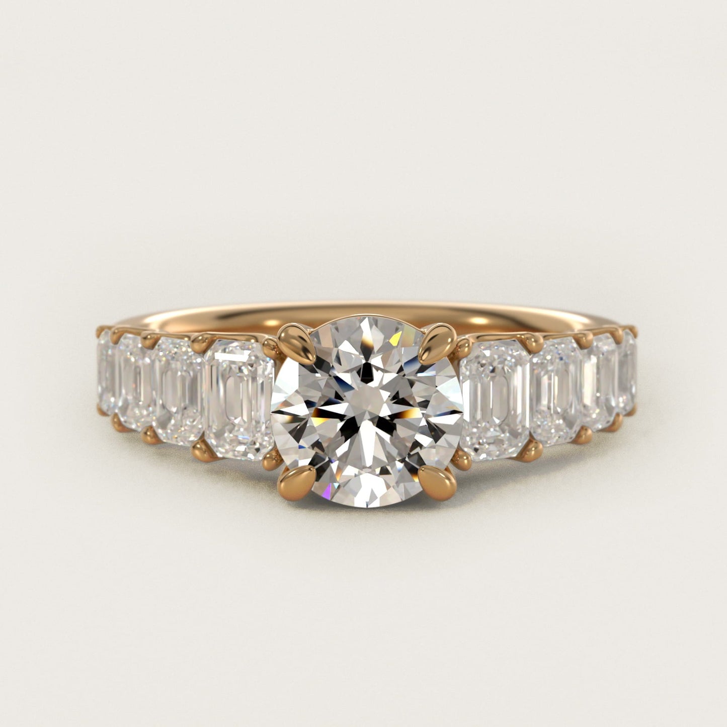 Radiant-Cut Diamond Engagement Ring in 18k Yellow Gold - Round Center