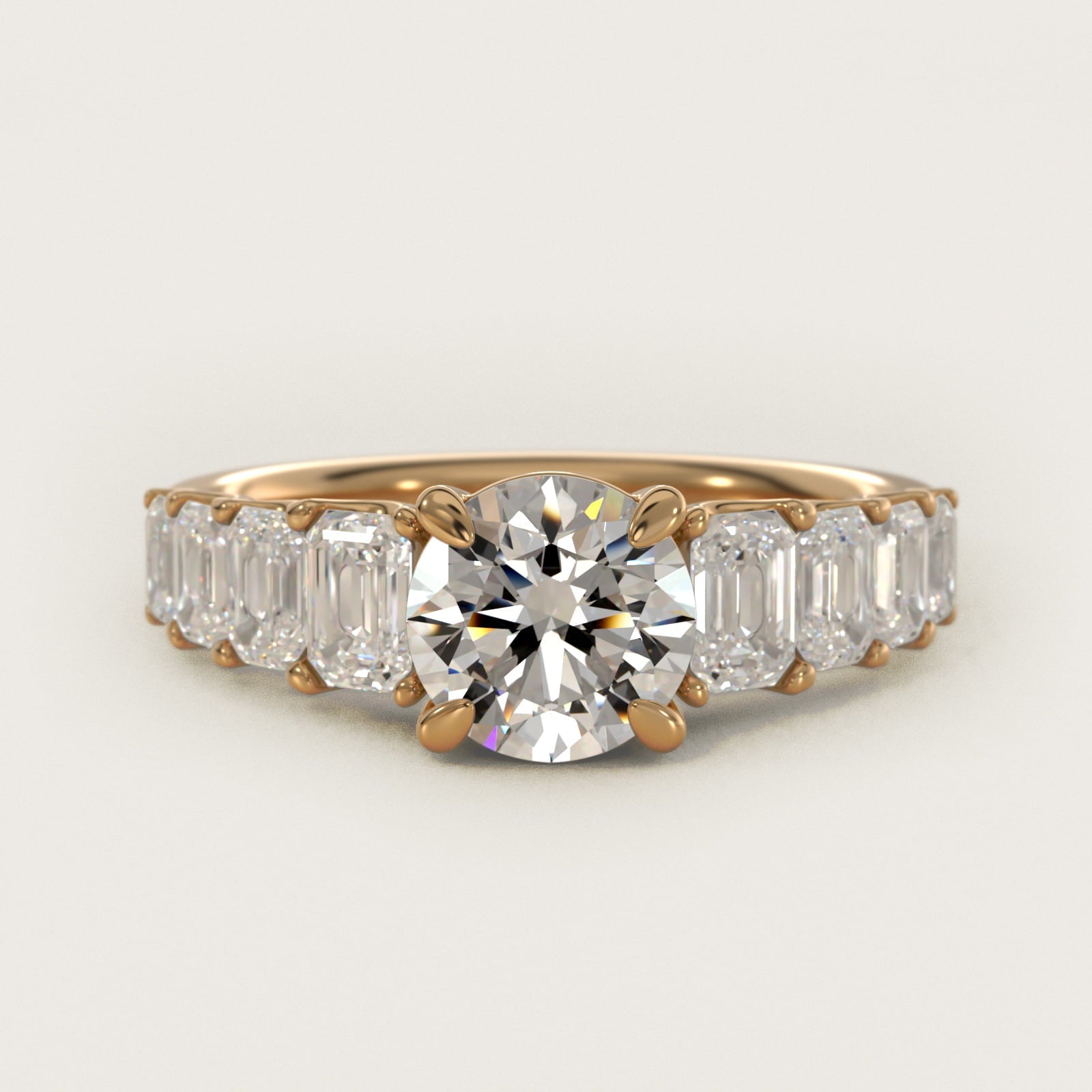 Radiant-Cut Diamond Engagement Ring in 18k Yellow Gold - Round Center
