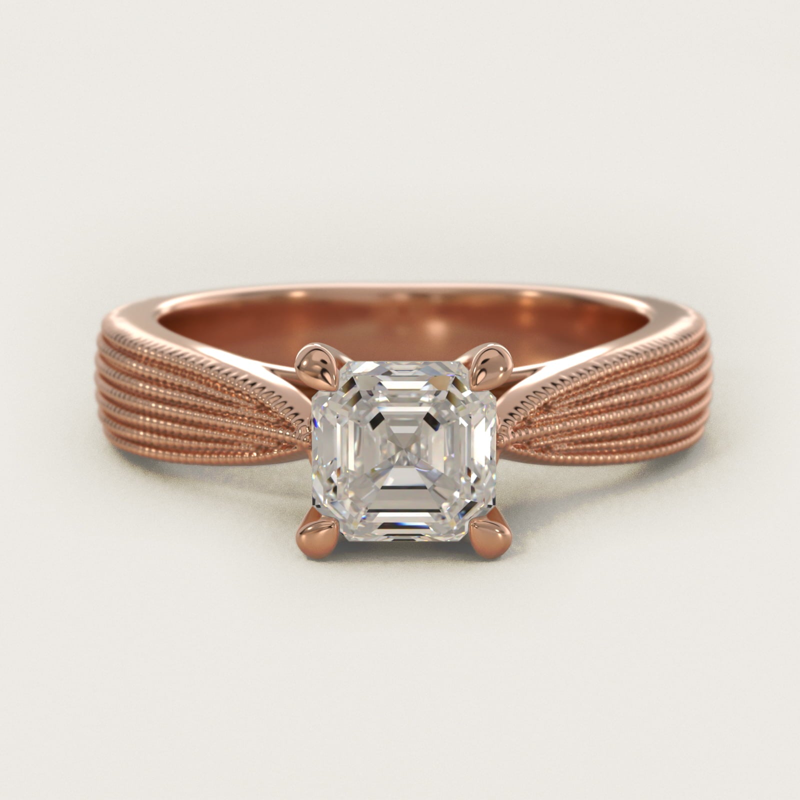 Reverse Taper Modern Milgrain Solitaire Engagement Ring In 18k Rose Gold By James Allen - Asscher Center