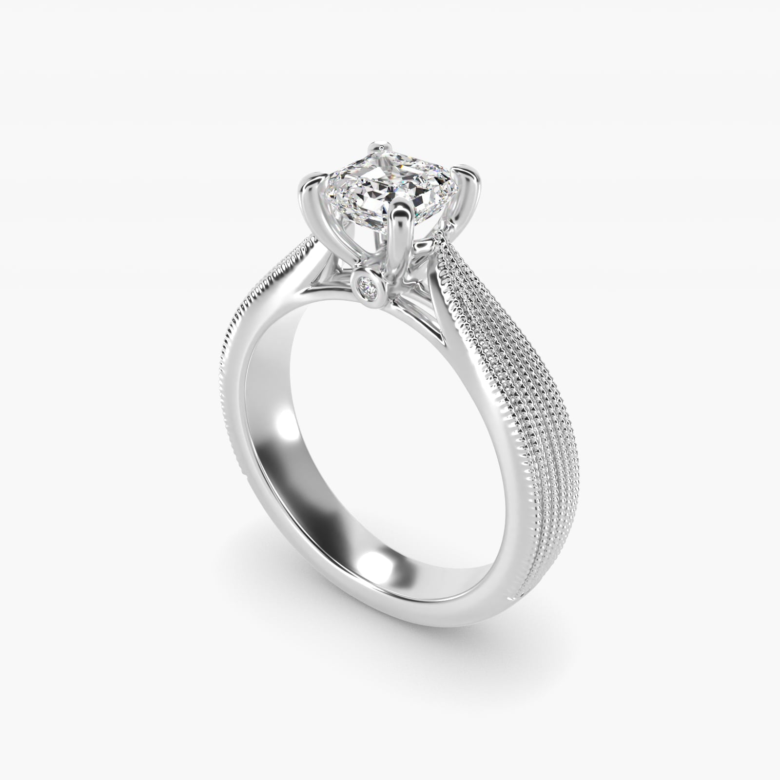 Reverse Taper Modern Milgrain Solitaire Engagement Ring In 18k White Gold By James Allen - Asscher Center