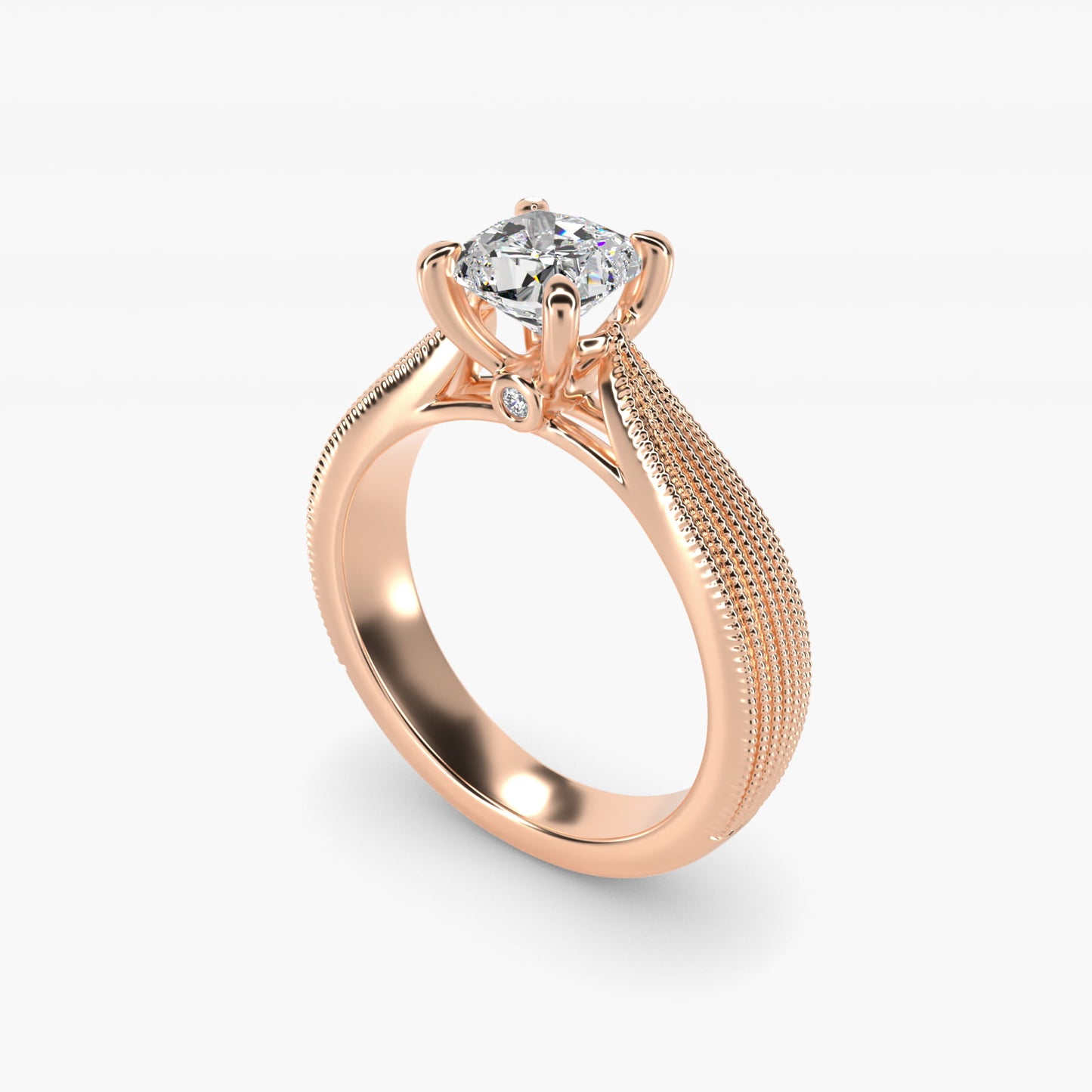 Reverse Taper Modern Milgrain Solitaire Engagement Ring In 14K Rose Gold By James Allen - Cushion Center