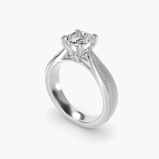 Reverse Taper Modern Milgrain Solitaire Engagement Ring In 18k White Gold By James Allen - Cushion Center