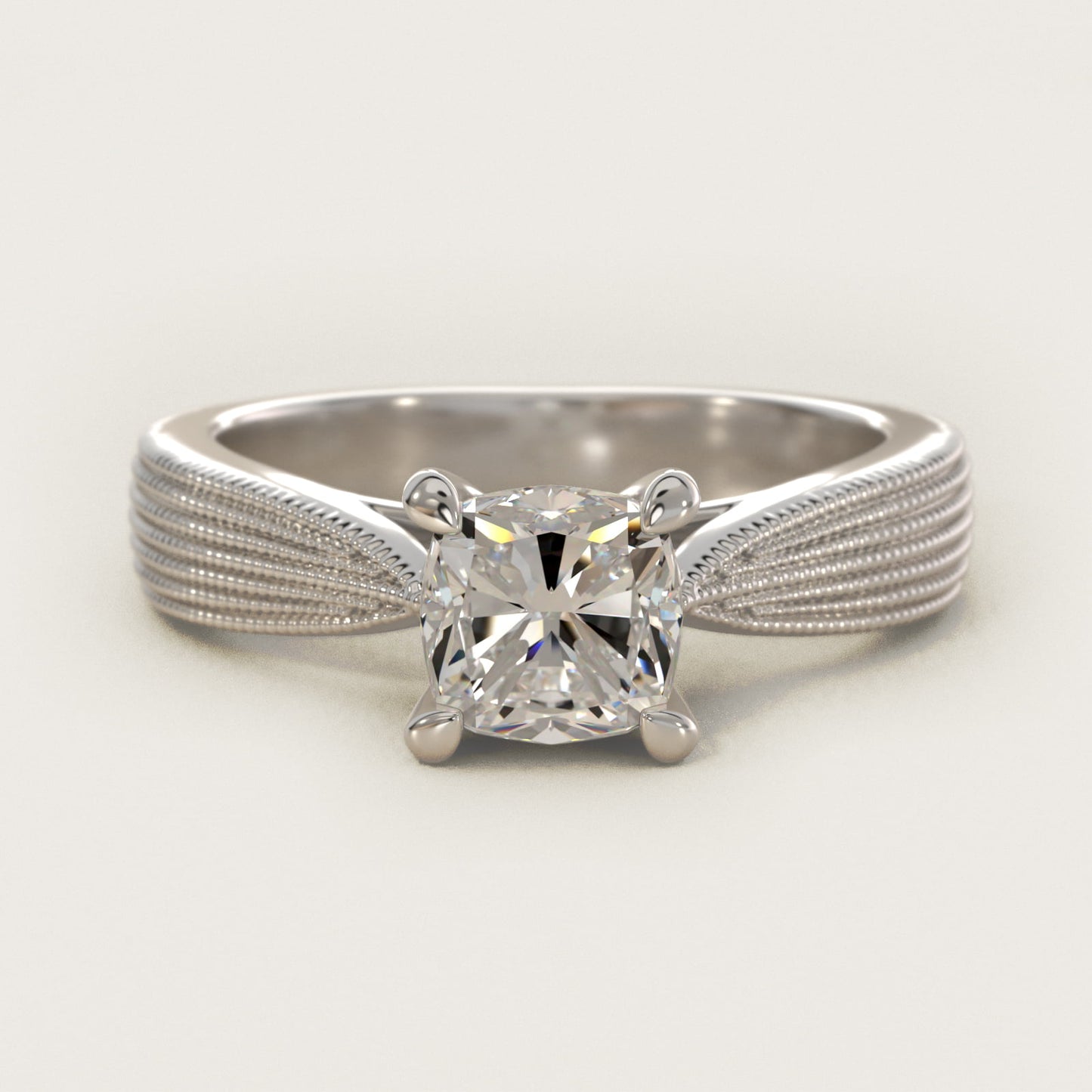 Reverse Taper Modern Milgrain Solitaire Engagement Ring In 14K White Gold By James Allen - Cushion Center