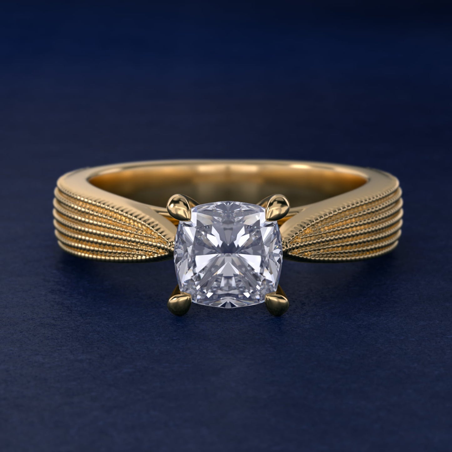 Reverse Taper Modern Milgrain Solitaire Engagement Ring In 14K Yellow Gold By James Allen - Cushion Center