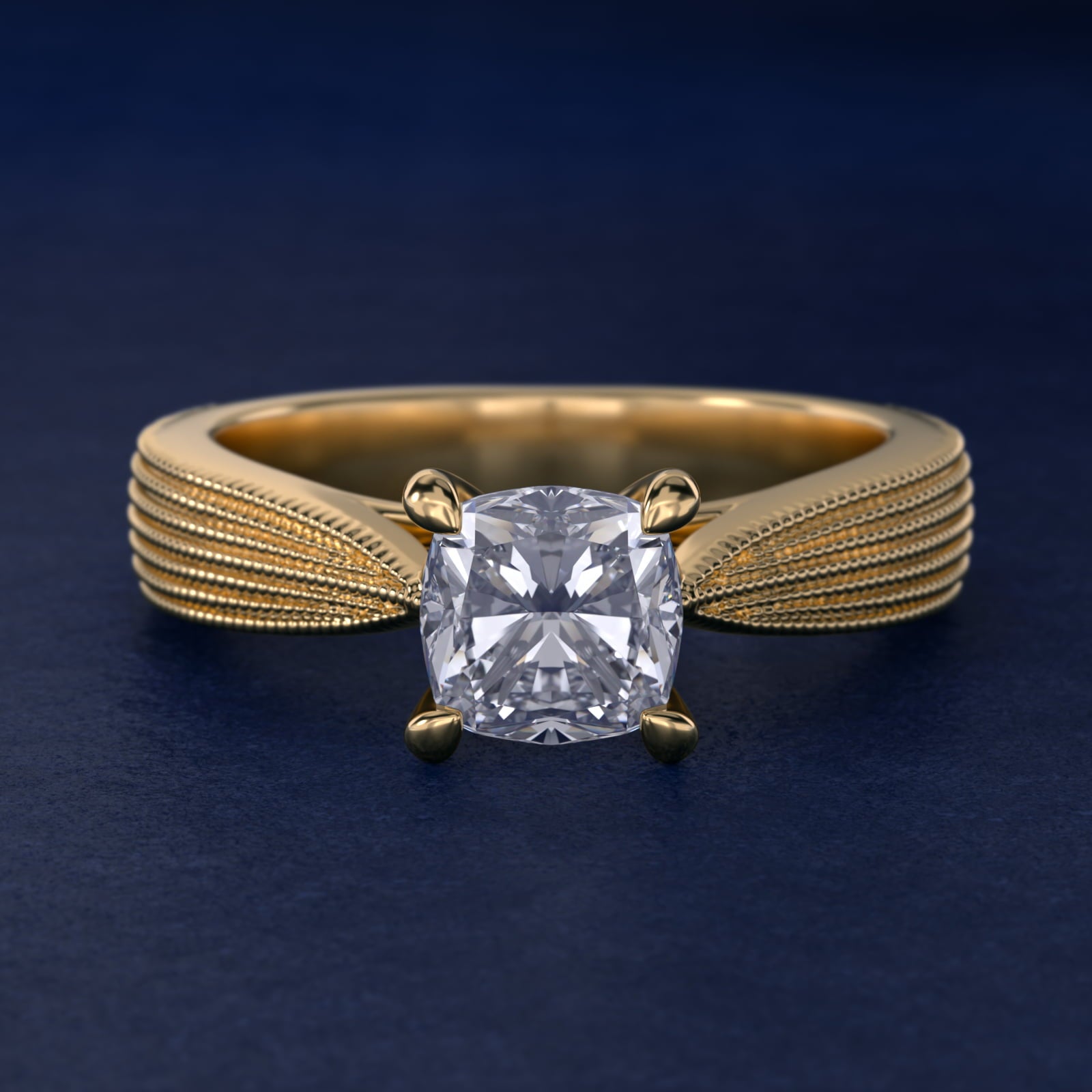 Reverse Taper Modern Milgrain Solitaire Engagement Ring In 14K Yellow Gold By James Allen - Cushion Center