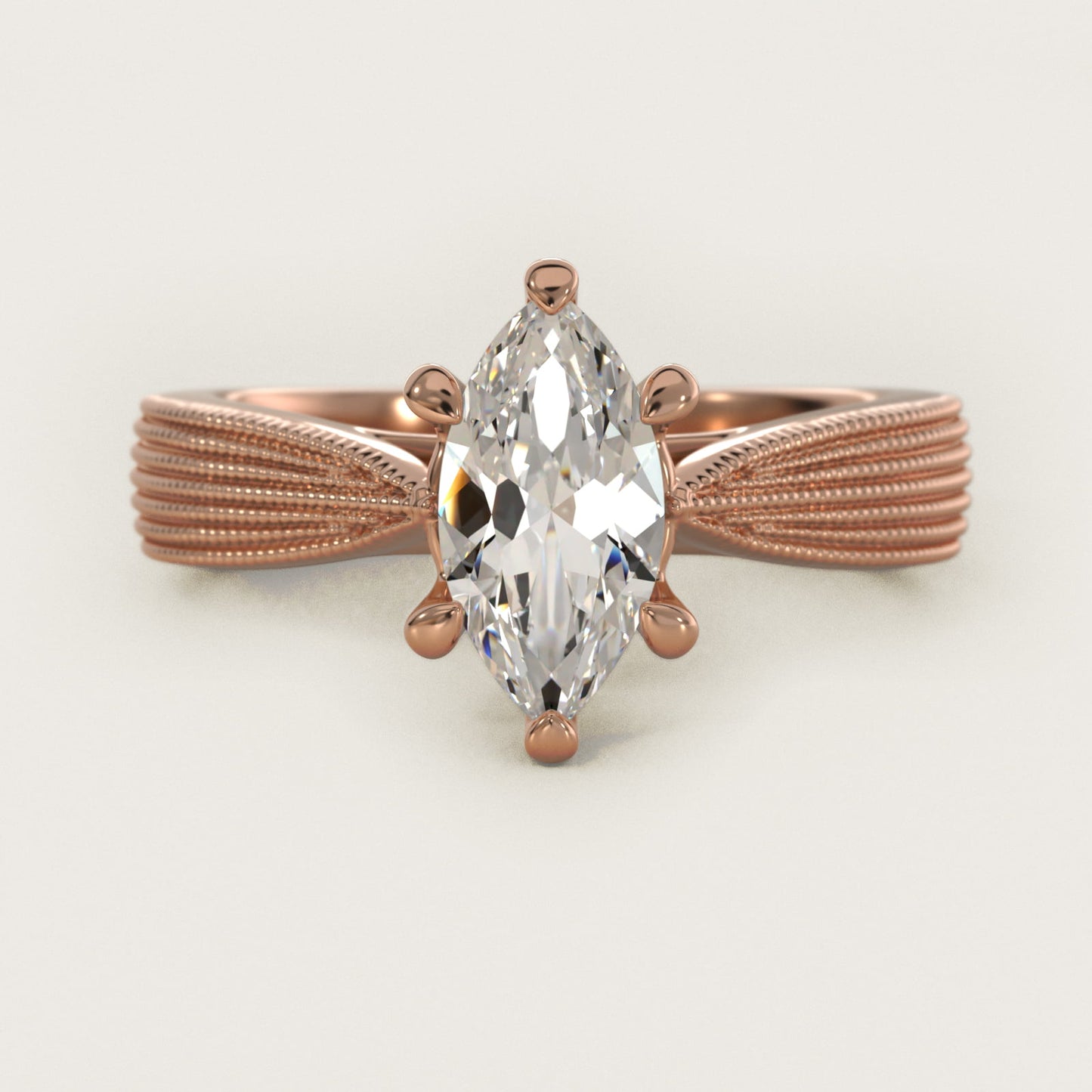Reverse Taper Modern Milgrain Solitaire Engagement Ring In 18k Rose Gold By James Allen - Marquise Center
