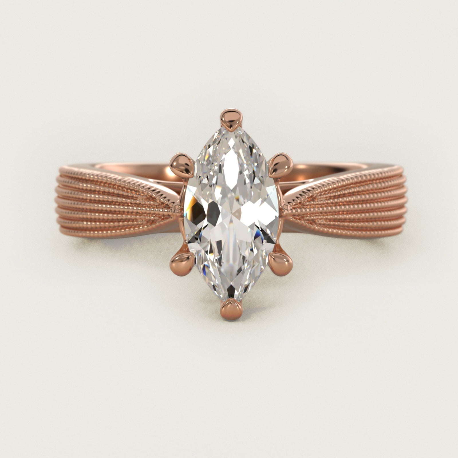 Reverse Taper Modern Milgrain Solitaire Engagement Ring In 18k Rose Gold By James Allen - Marquise Center