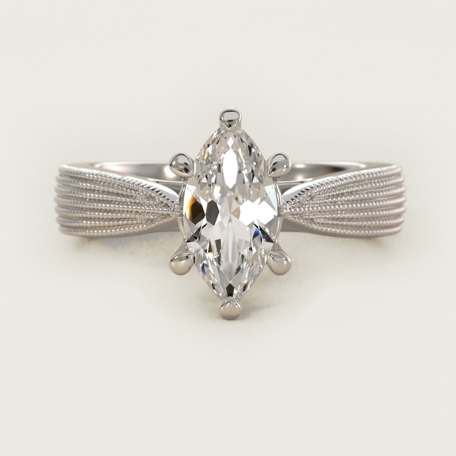 Reverse Taper Modern Milgrain Solitaire Engagement Ring In 14K White Gold By James Allen - Marquise Center
