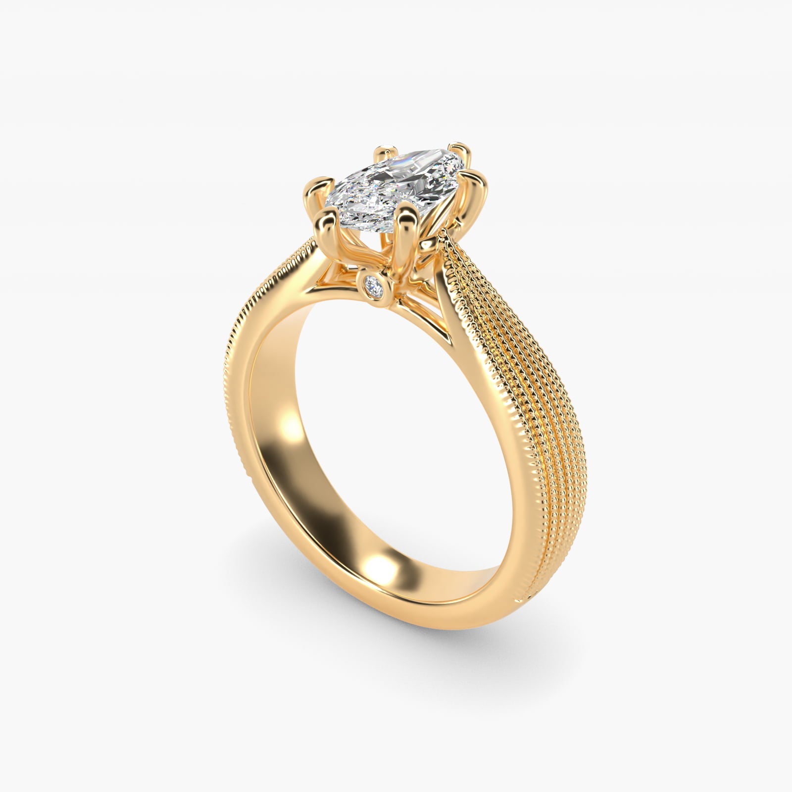 Reverse Taper Modern Milgrain Solitaire Engagement Ring In 14K Yellow Gold By James Allen - Marquise Center