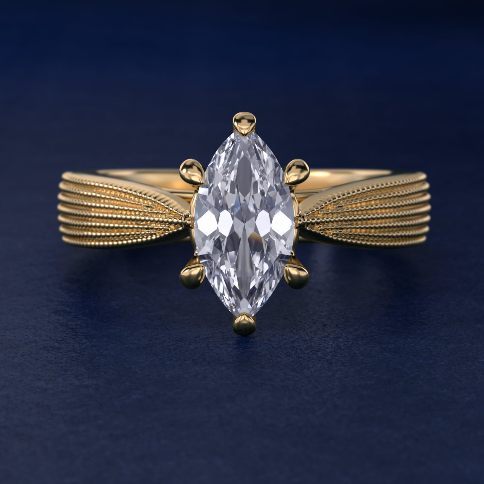 Reverse Taper Modern Milgrain Solitaire Engagement Ring In 18k Yellow Gold By James Allen - Marquise Center