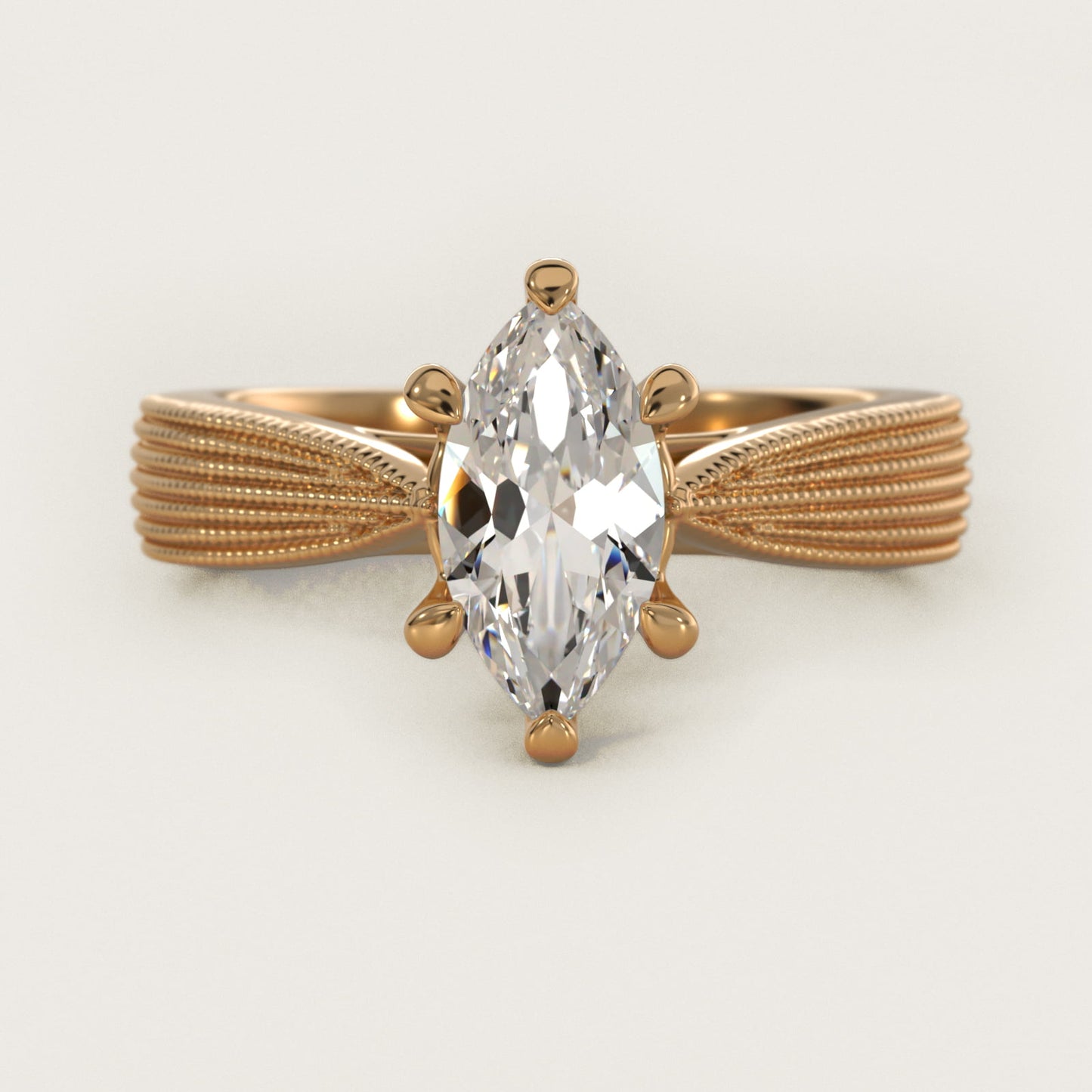 Reverse Taper Modern Milgrain Solitaire Engagement Ring In 14K Yellow Gold By James Allen - Marquise Center