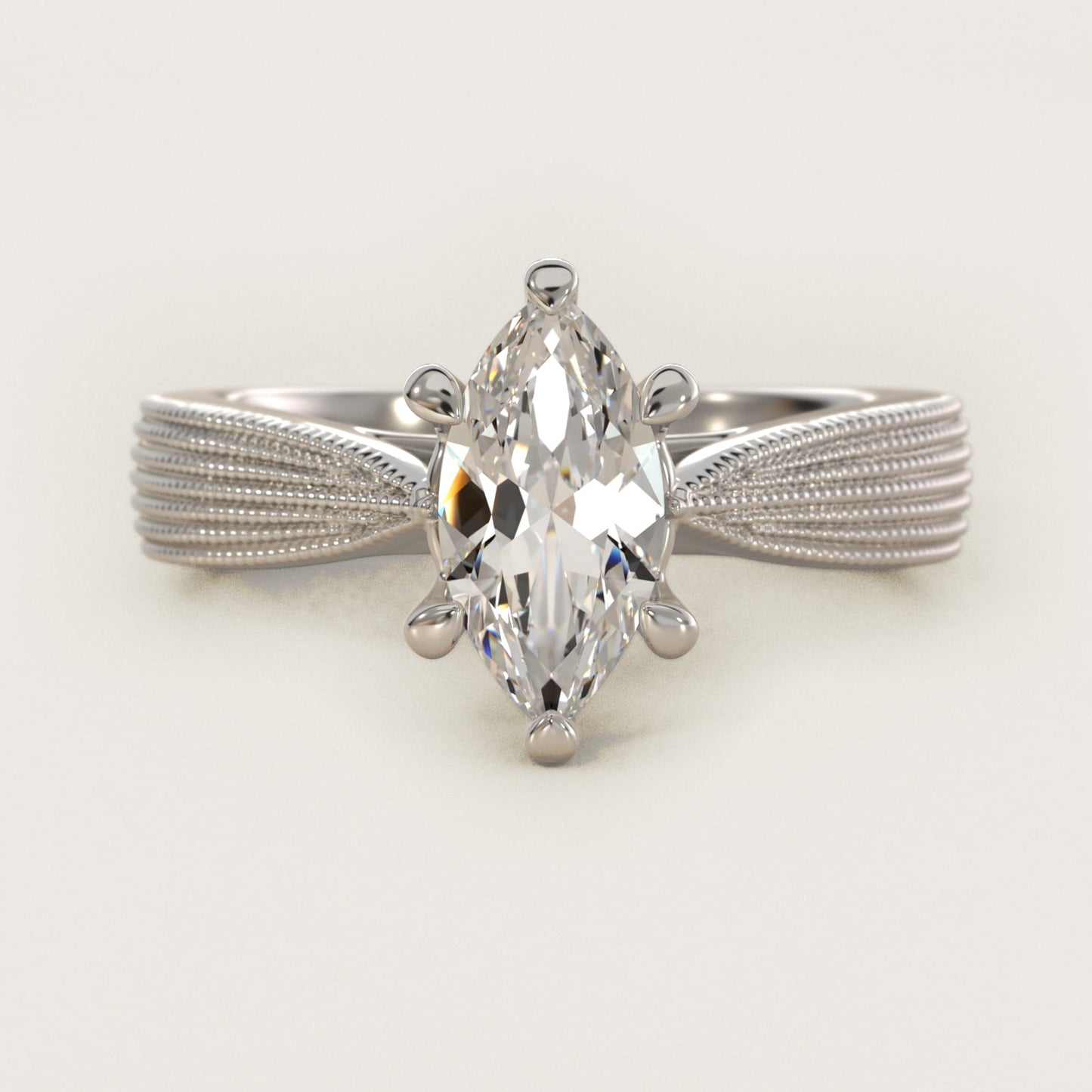 Reverse Taper Modern Milgrain Solitaire Engagement Ring In Platinum By James Allen - Marquise Center