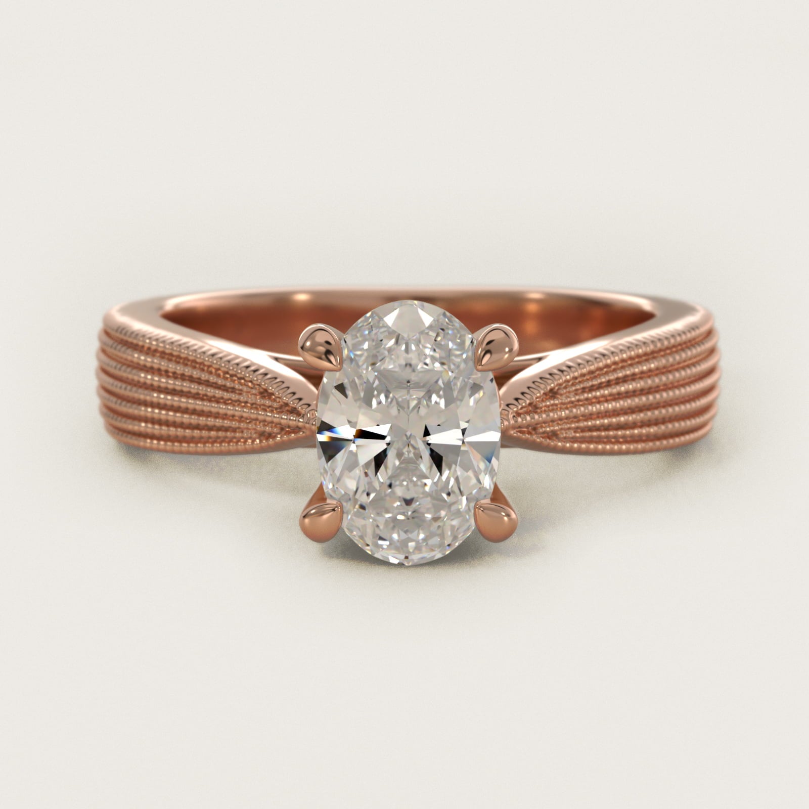 Reverse Taper Modern Milgrain Solitaire Engagement Ring In 14K Rose Gold By James Allen - Oval Center