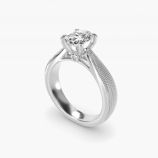 Reverse Taper Modern Milgrain Solitaire Engagement Ring In 14K White Gold By James Allen - Oval Center