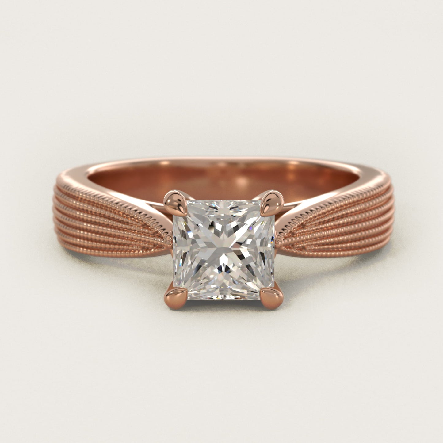 Reverse Taper Modern Milgrain Solitaire Engagement Ring In 14K Rose Gold By James Allen - Princess Center