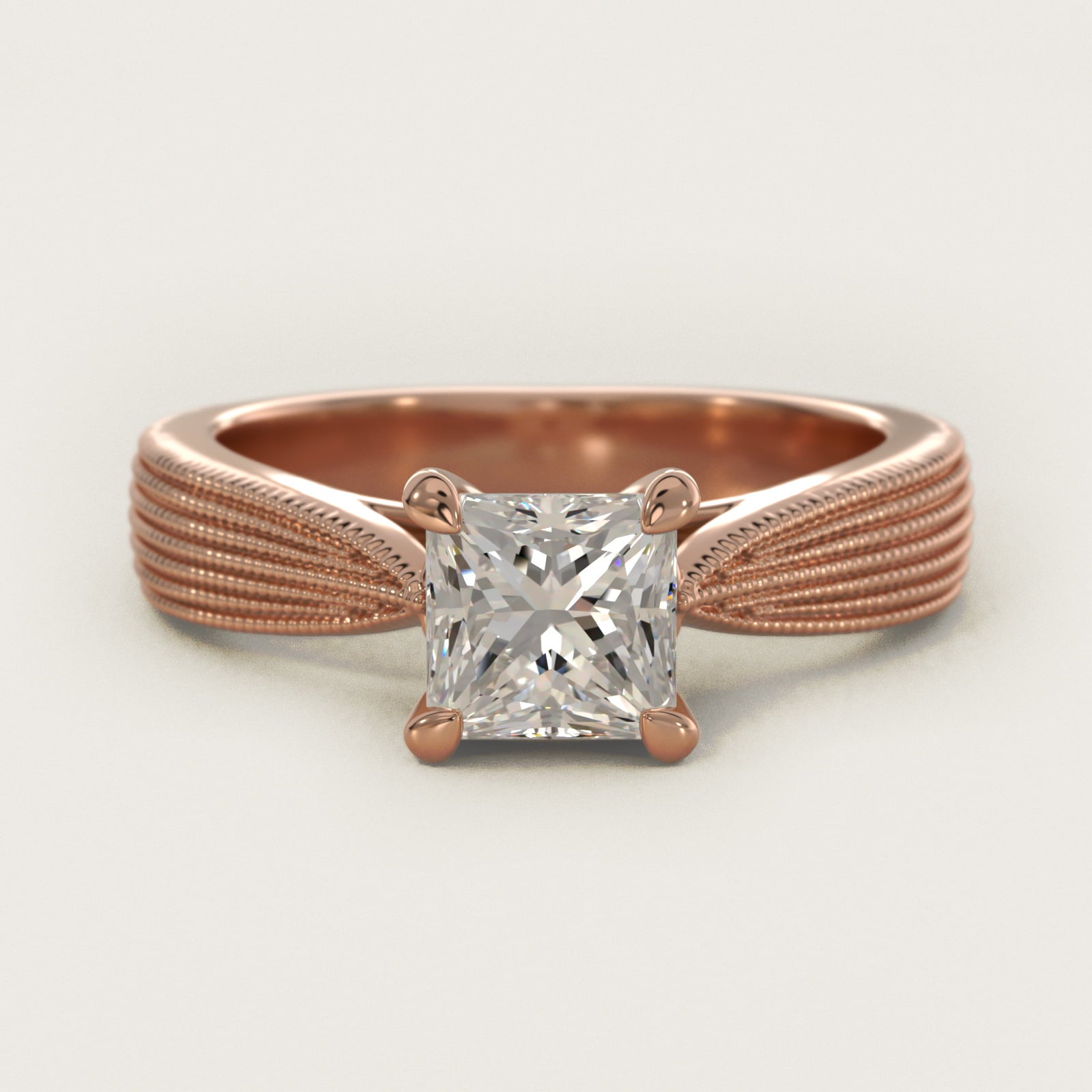 Reverse Taper Modern Milgrain Solitaire Engagement Ring In 14K Rose Gold By James Allen - Princess Center