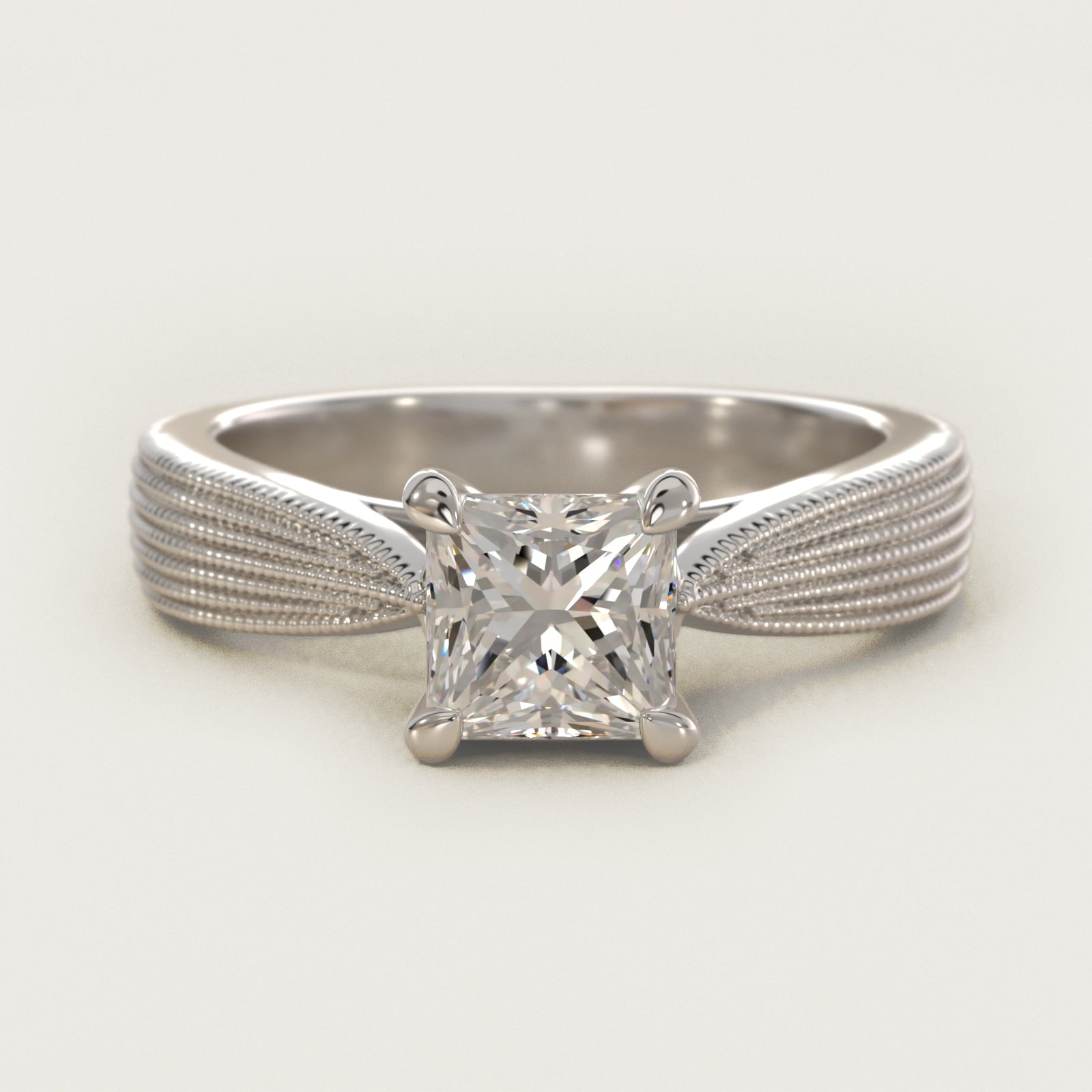 Reverse Taper Modern Milgrain Solitaire Engagement Ring In 14K White Gold By James Allen - Princess Center