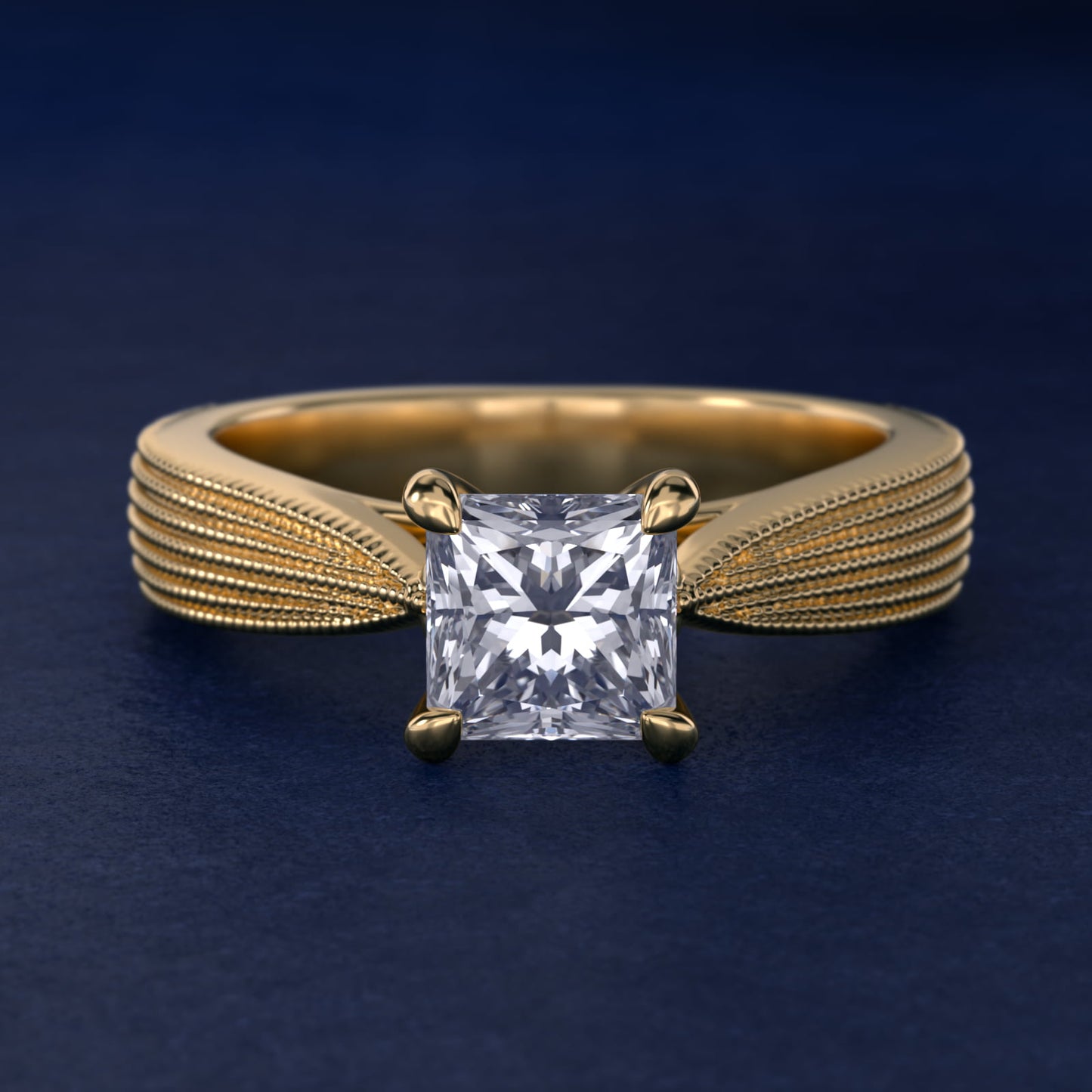 Reverse Taper Modern Milgrain Solitaire Engagement Ring In 14K Yellow Gold By James Allen - Princess Center
