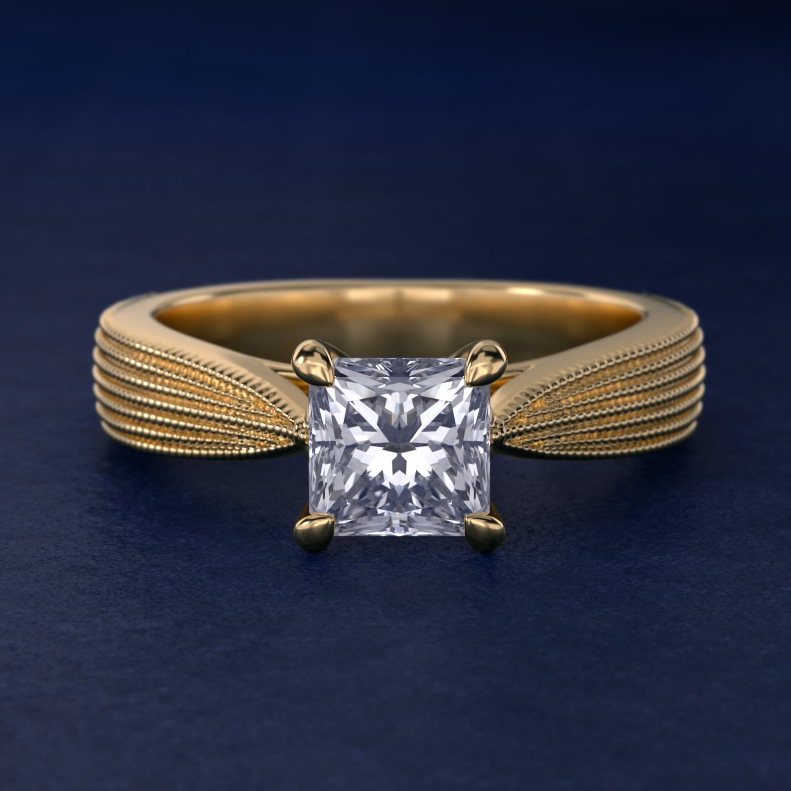 Reverse Taper Modern Milgrain Solitaire Engagement Ring In 18k Yellow Gold By James Allen - Princess Center