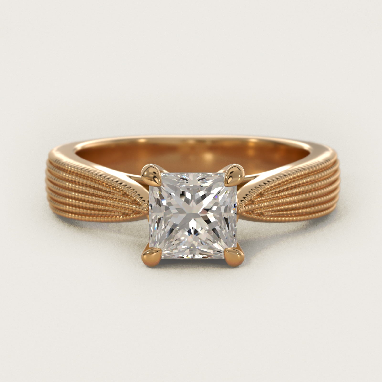Reverse Taper Modern Milgrain Solitaire Engagement Ring In 14K Yellow Gold By James Allen - Princess Center