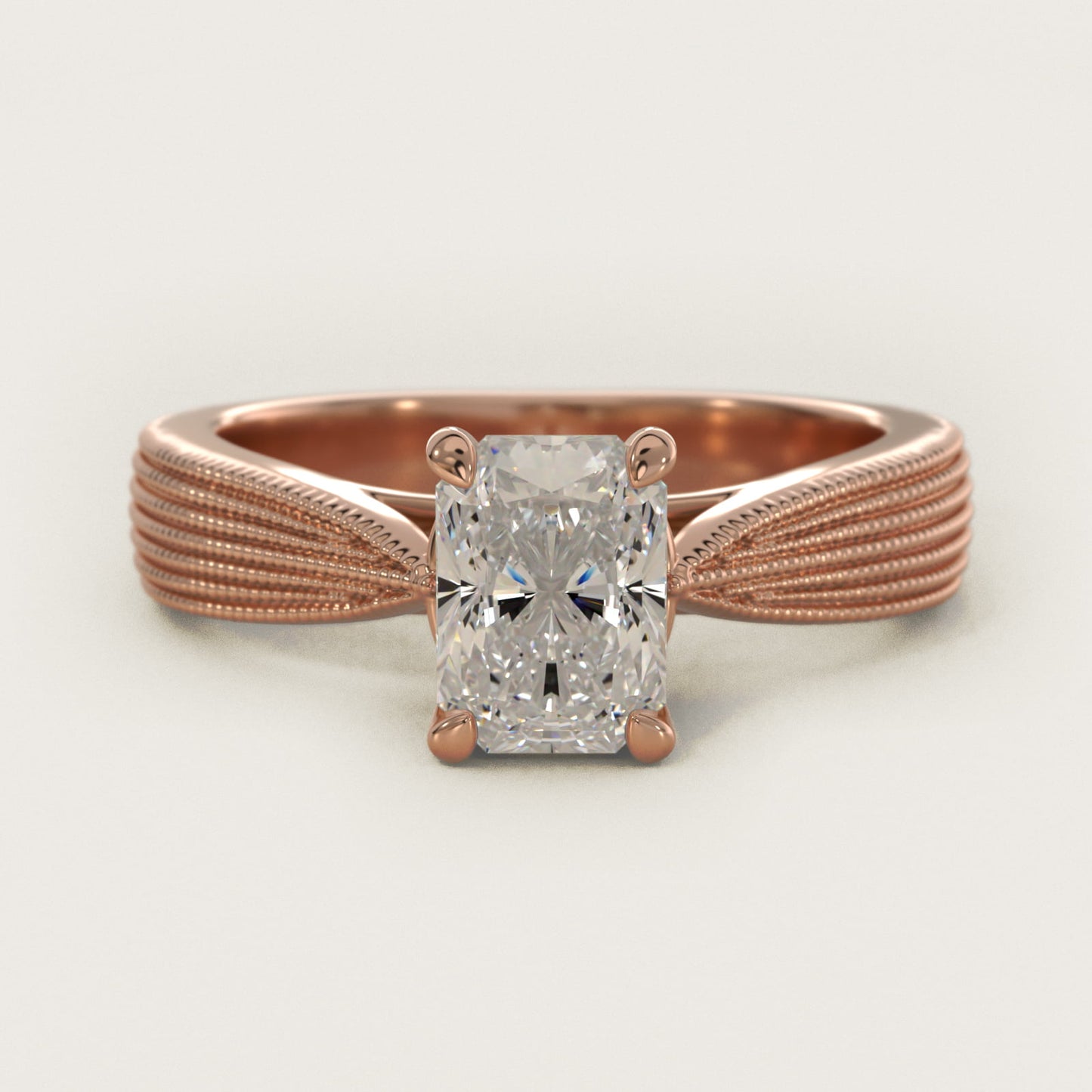 Reverse Taper Modern Milgrain Solitaire Engagement Ring In 14K Rose Gold By James Allen - Radiant Center