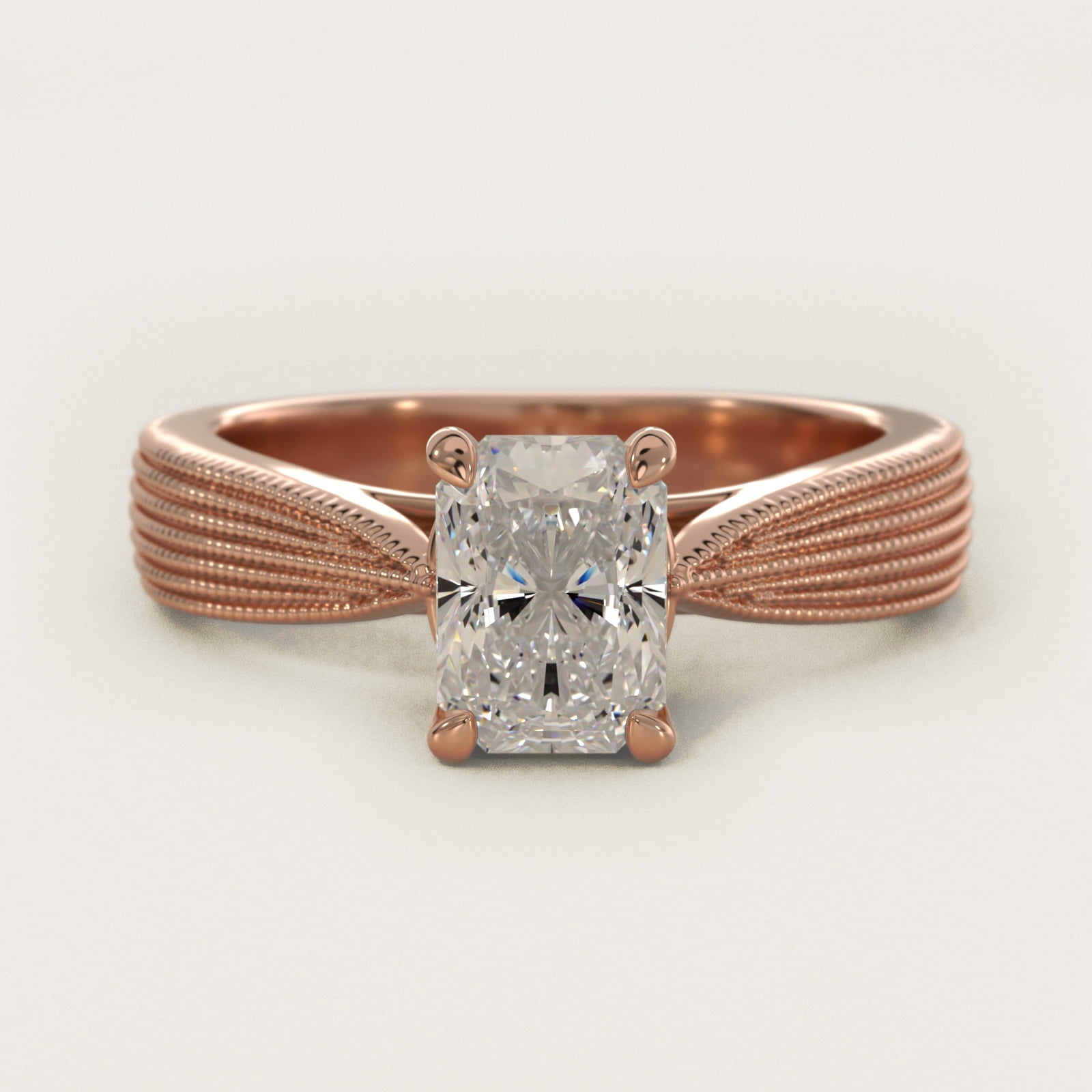 Reverse Taper Modern Milgrain Solitaire Engagement Ring In 14K Rose Gold By James Allen - Radiant Center
