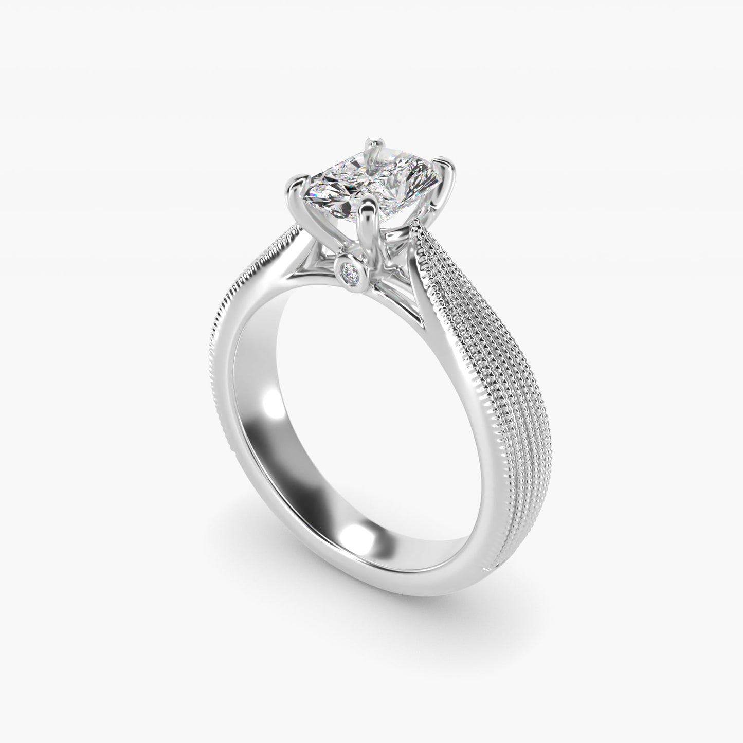 Reverse Taper Modern Milgrain Solitaire Engagement Ring In 14K White Gold By James Allen - Radiant Center