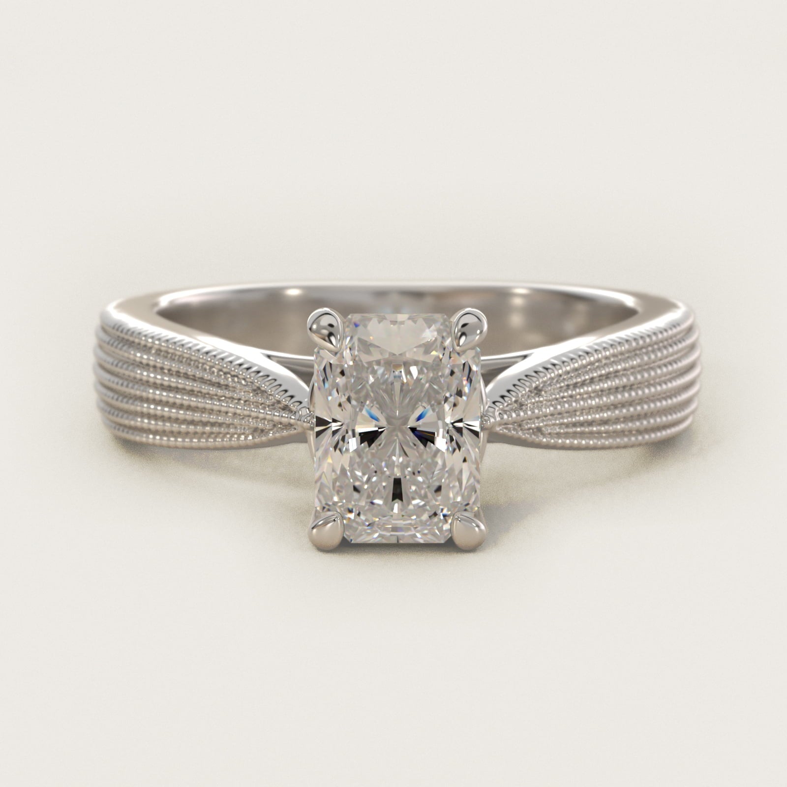 Reverse Taper Modern Milgrain Solitaire Engagement Ring In 14K White Gold By James Allen - Radiant Center