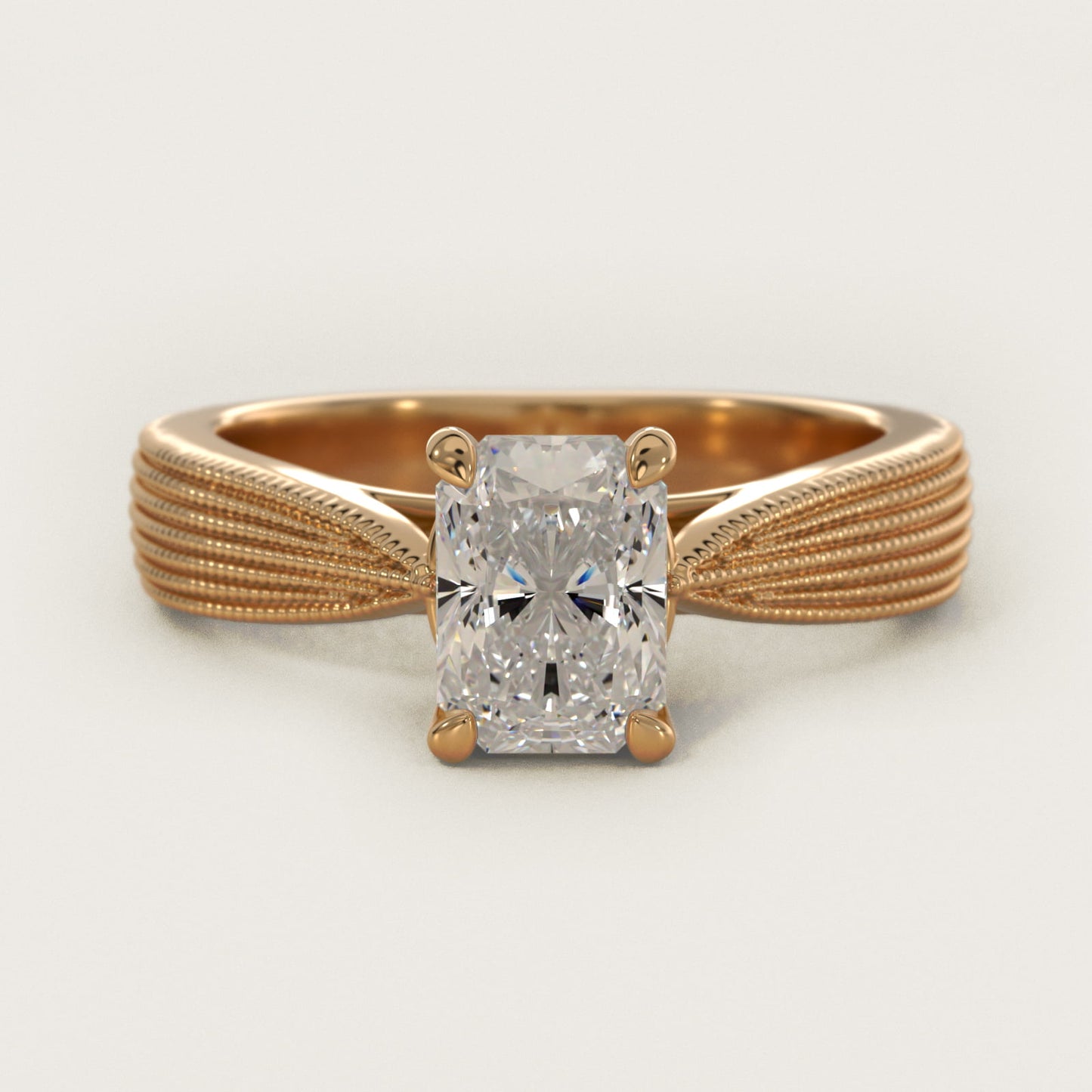 Reverse Taper Modern Milgrain Solitaire Engagement Ring In 14K Yellow Gold By James Allen - Radiant Center