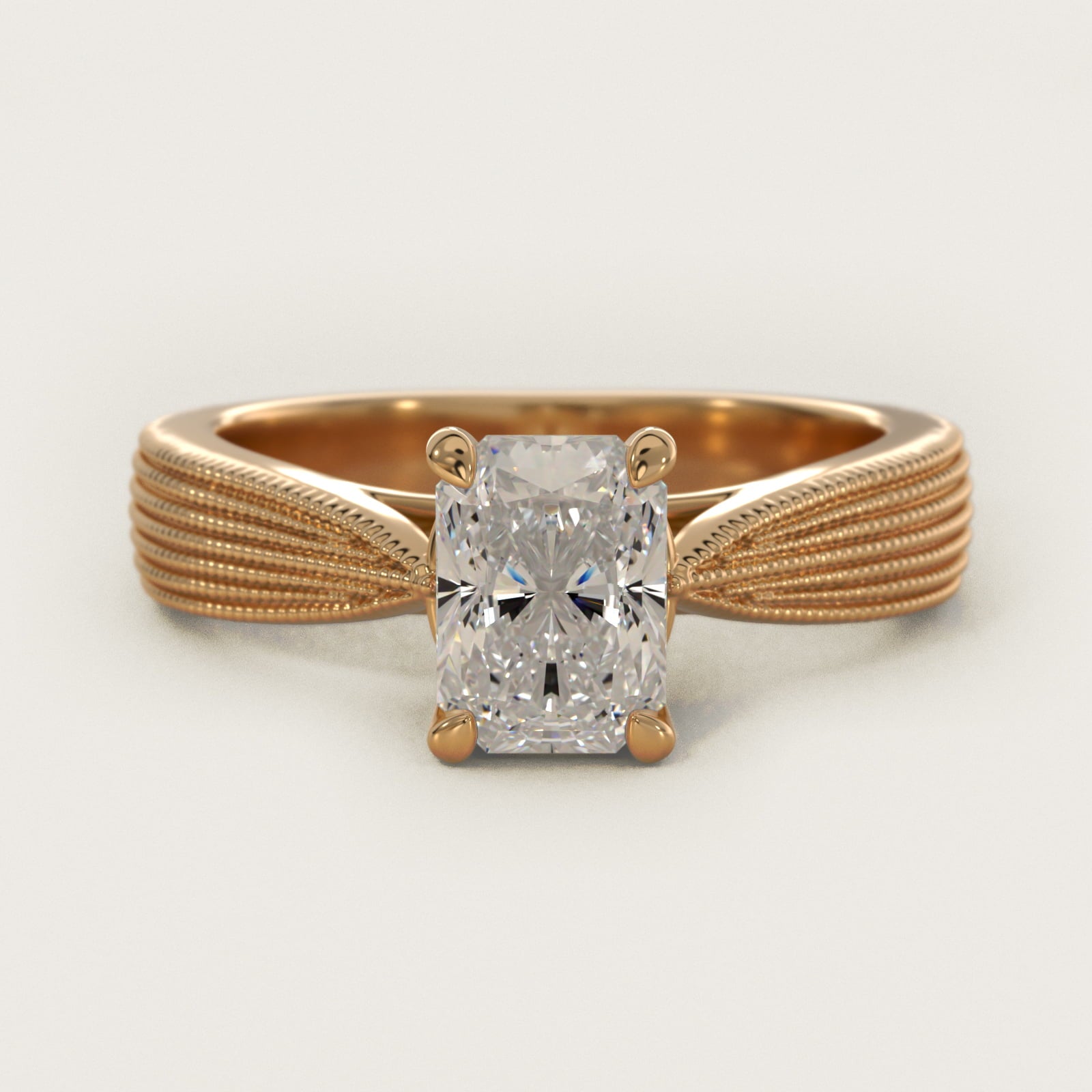 Reverse Taper Modern Milgrain Solitaire Engagement Ring In 14K Yellow Gold By James Allen - Radiant Center