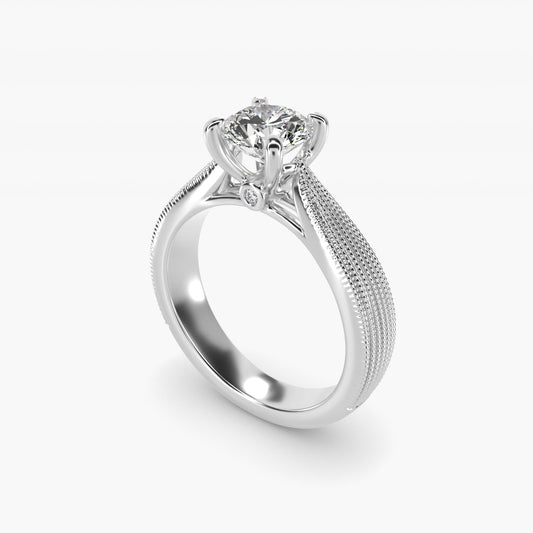 Reverse Taper Modern Milgrain Solitaire Engagement Ring In 18k White Gold By James Allen - Round Center