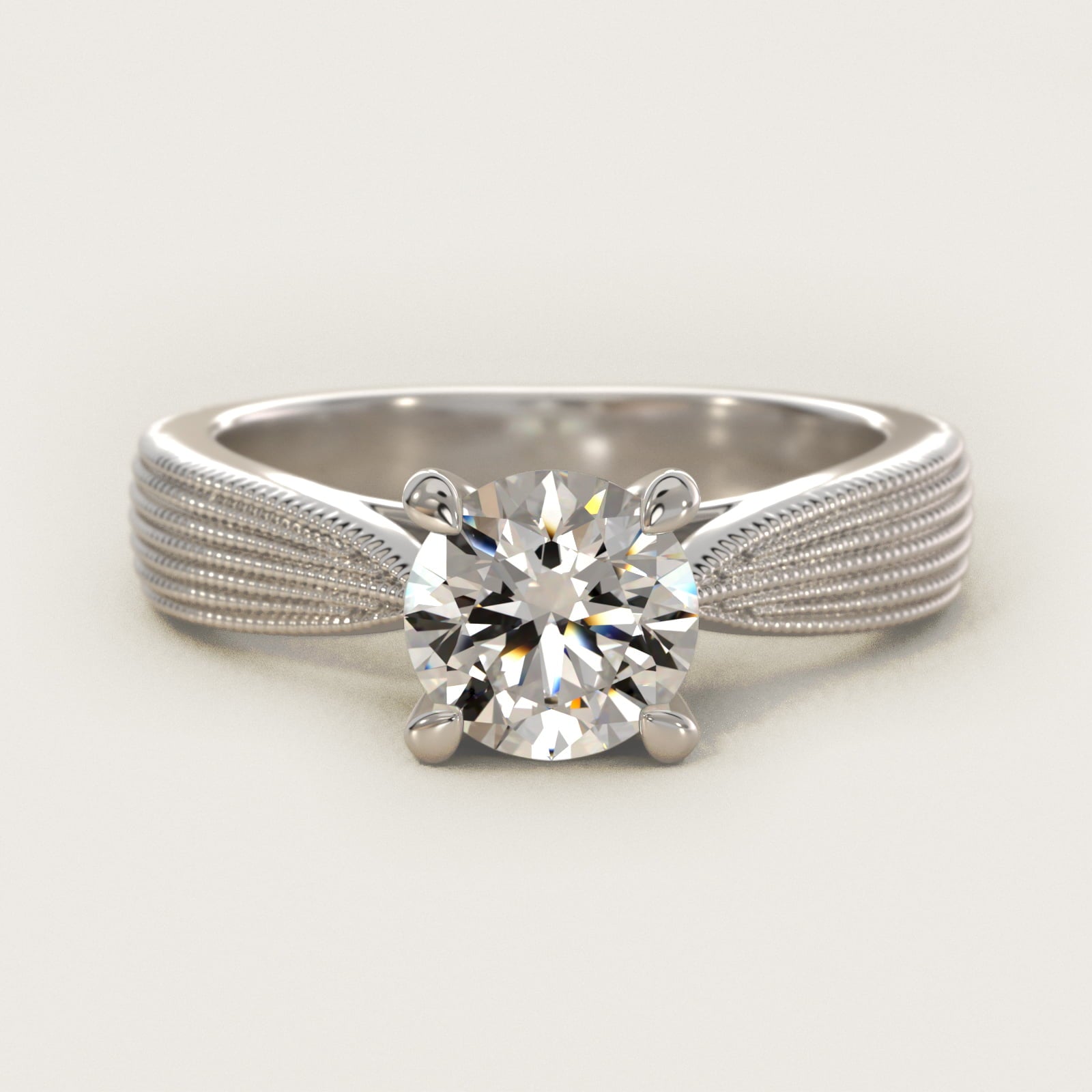Reverse Taper Modern Milgrain Solitaire Engagement Ring In 14K White Gold By James Allen - Round Center