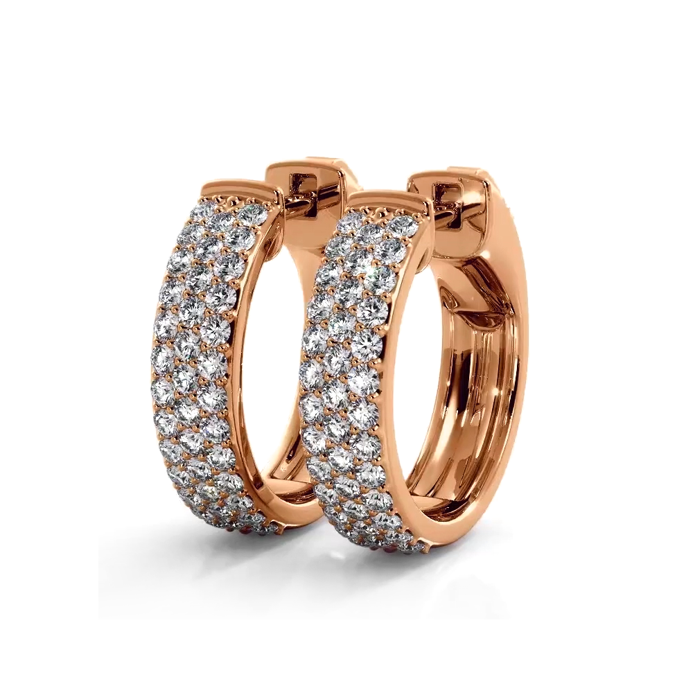 0.70 ctw. Three Row Huggie Diamond Hoop Earrings - 14K Yellow Gold - F-G Color VS1-VS2 Clarity