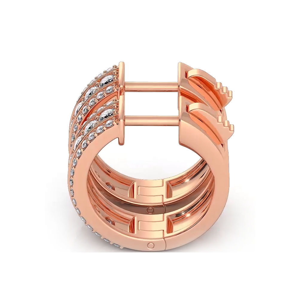 Three Row  1.0 ctw. Diamond Hoop Earrings Huggie Style - 14K Rose Gold - E-F Color VS1-VS2 Clarity