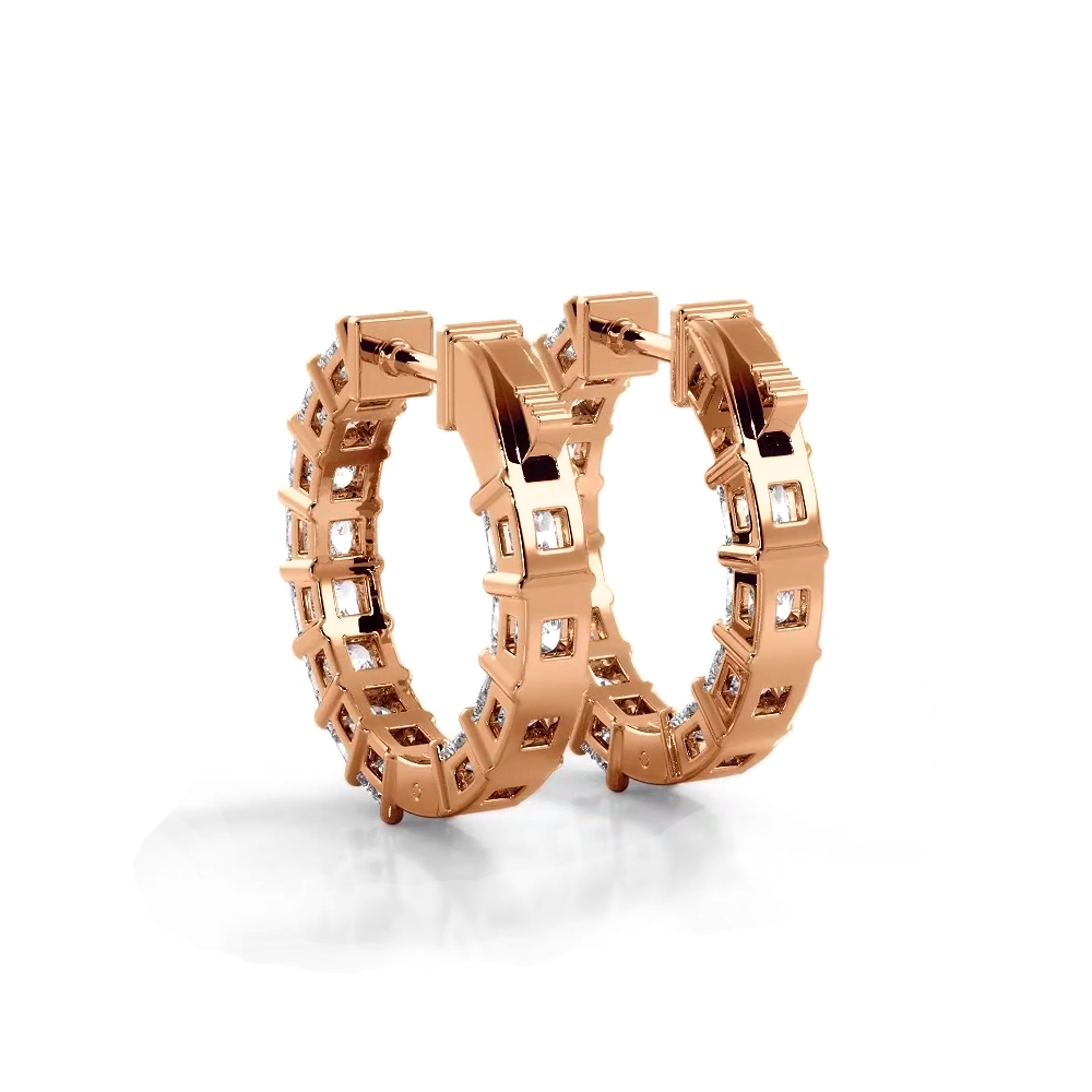 3.50 ctw. Princess Cut Diamond Hoop Earrings - 14K Rose Gold - H-I Color I1-I2 Clarity
