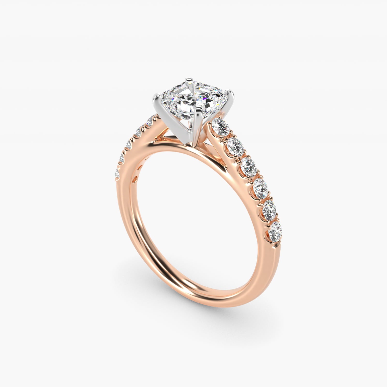 Riviera Cathedral PavŽ Diamond Engagement Ring in 14k Rose Gold (1/2 ct. tw.) - Asscher Center