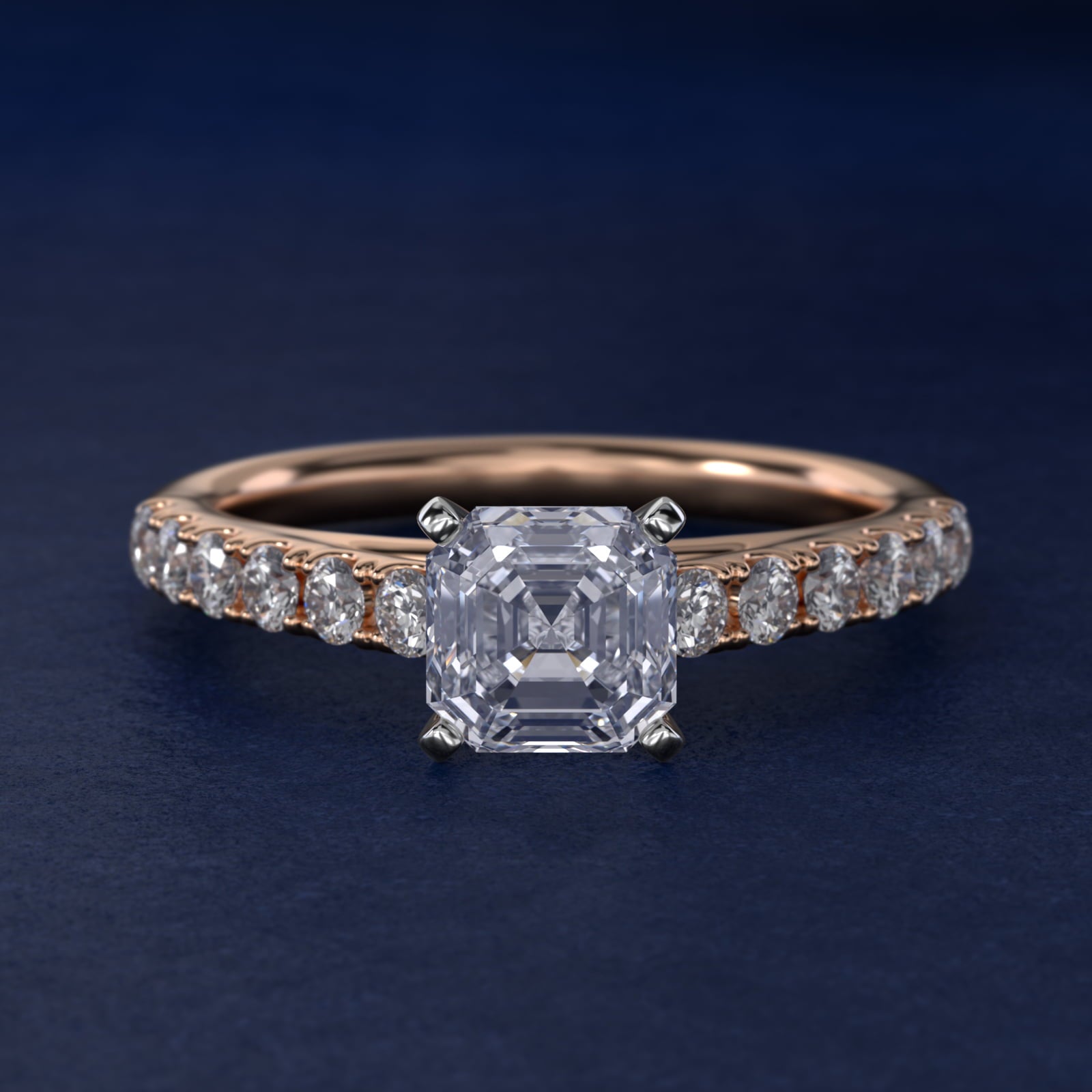 Riviera Cathedral PavŽ Diamond Engagement Ring in 18k Rose Gold (1/2 ct. tw.) - Asscher Center