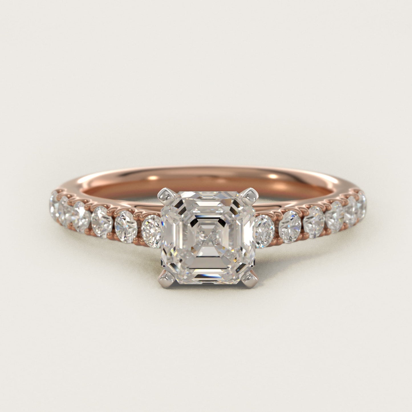 Riviera Cathedral PavŽ Diamond Engagement Ring in 18k Rose Gold (1/2 ct. tw.) - Asscher Center