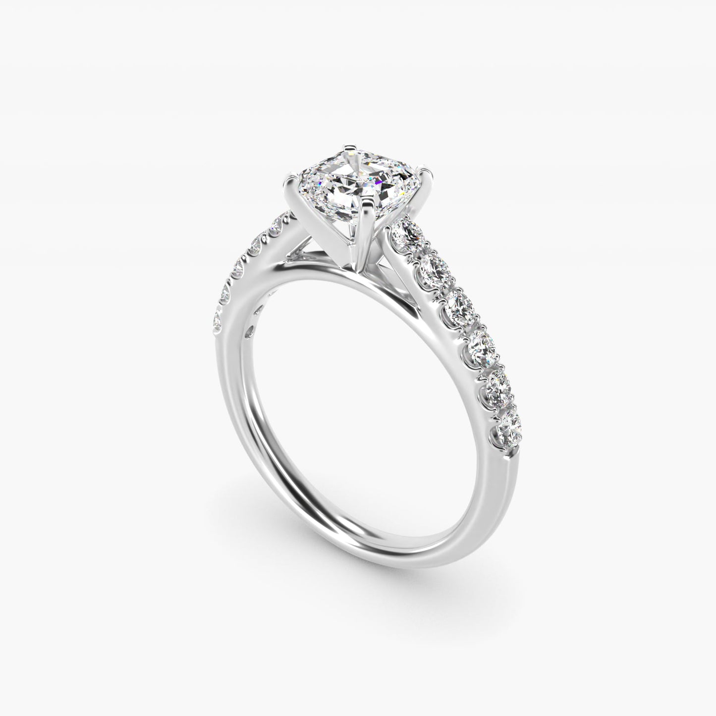 Riviera Cathedral PavŽ Diamond Engagement Ring in 14k White Gold (1/2 ct. tw.) - Asscher Center