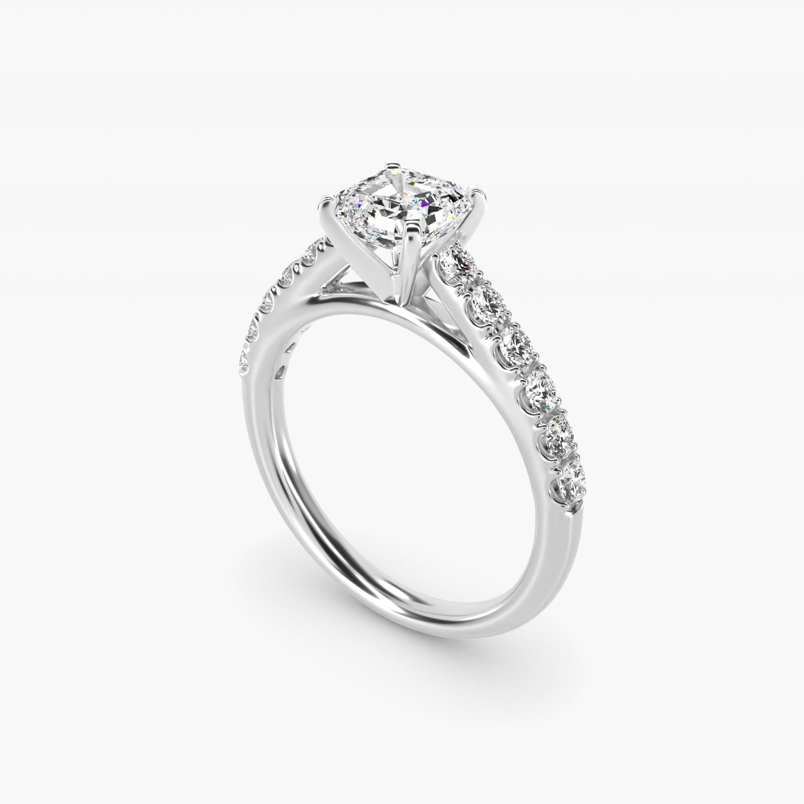 Riviera Cathedral PavŽ Diamond Engagement Ring in 14k White Gold (1/2 ct. tw.) - Asscher Center