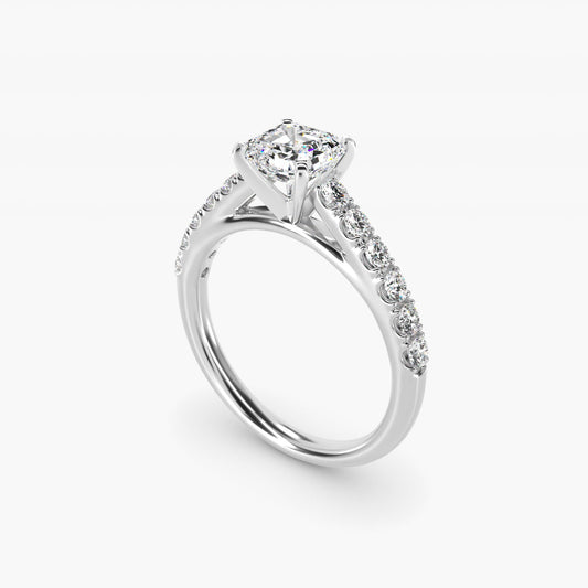 Riviera Cathedral PavŽ Diamond Engagement Ring in 14k White Gold (1/2 ct. tw.) - Asscher Center