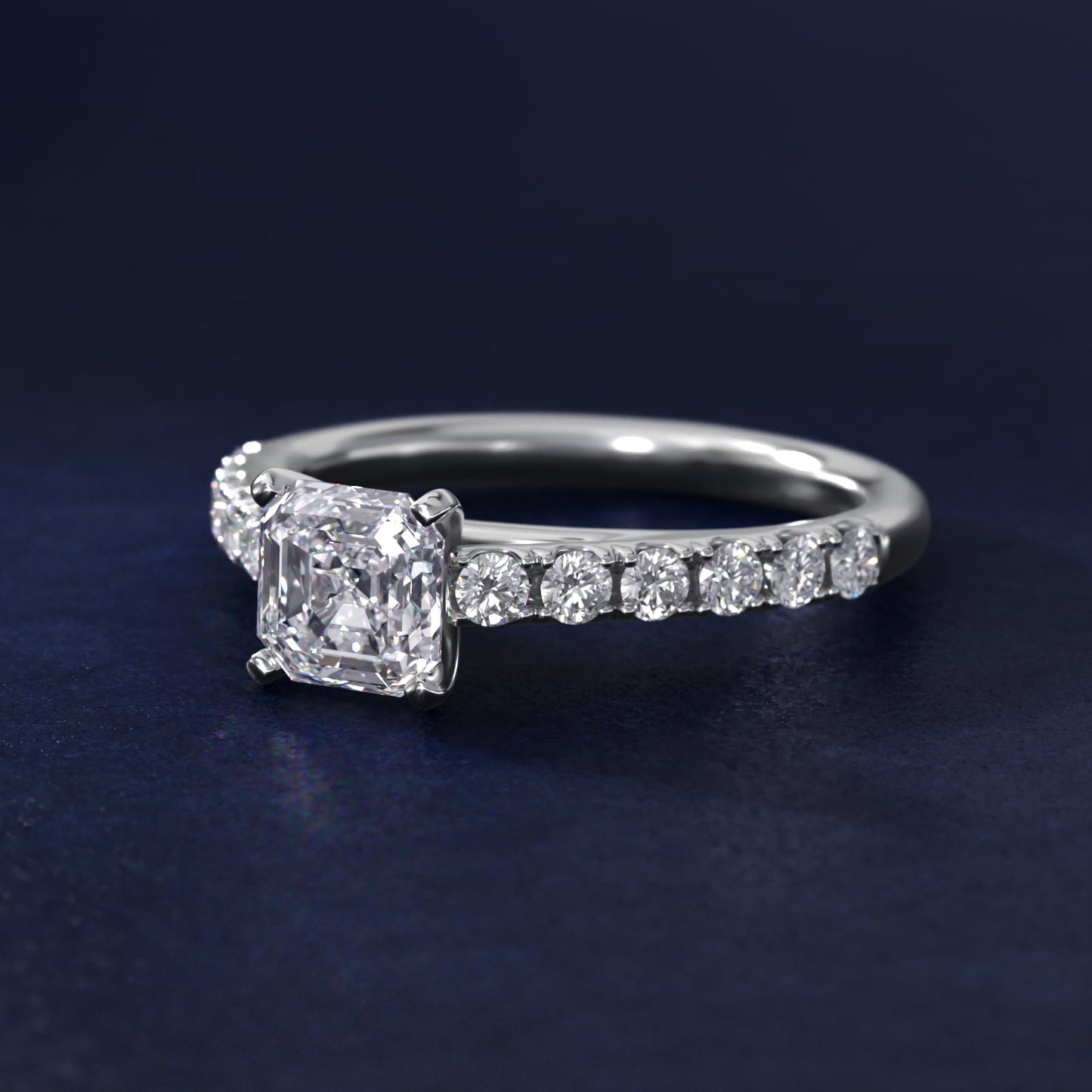 Riviera Cathedral PavŽ Diamond Engagement Ring in 18k White Gold (1/2 ct. tw.) - Asscher Center