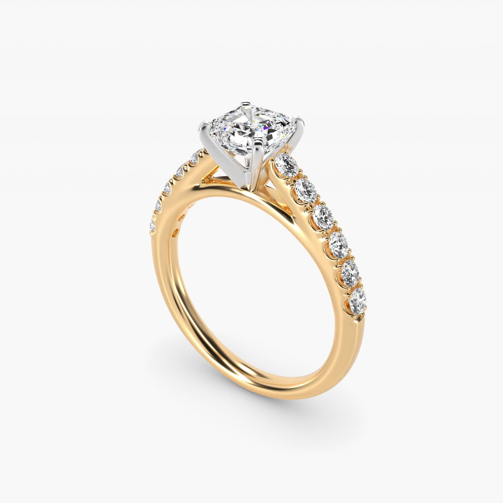 Riviera Cathedral PavŽ Diamond Engagement Ring in 18k Yellow Gold (1/2 ct. tw.) - Asscher Center