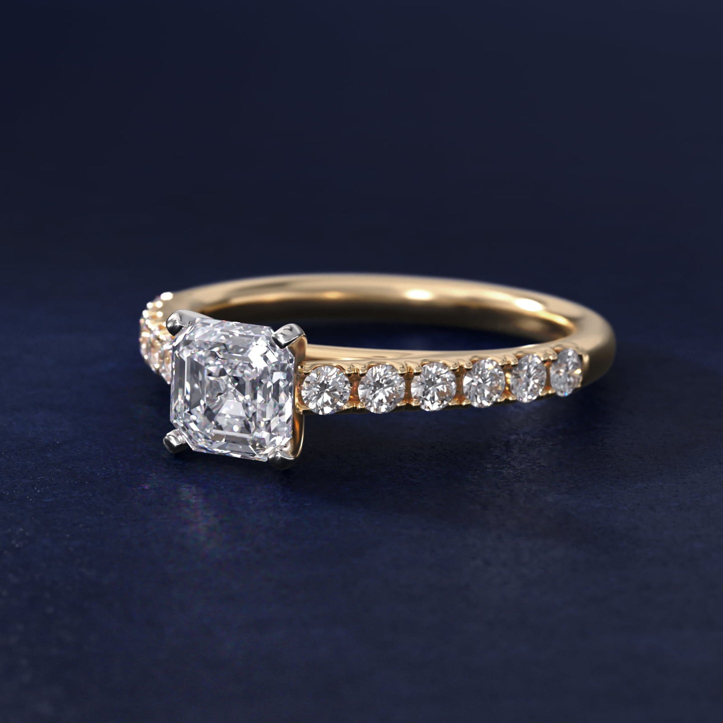 Riviera Cathedral PavŽ Diamond Engagement Ring in 18k Yellow Gold (1/2 ct. tw.) - Asscher Center