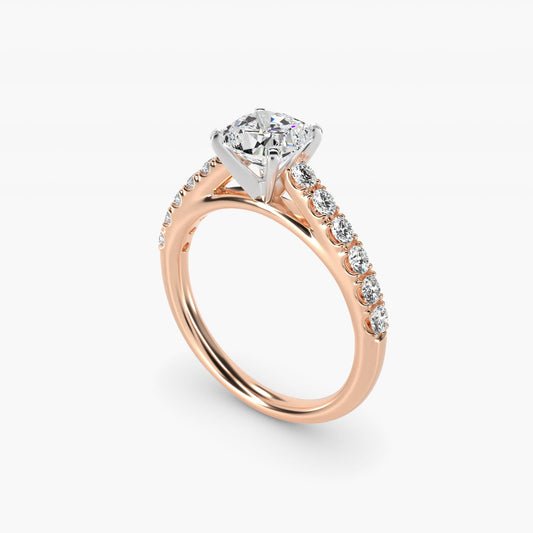 Riviera Cathedral PavŽ Diamond Engagement Ring in 14k Rose Gold (1/2 ct. tw.) - Cushion Center