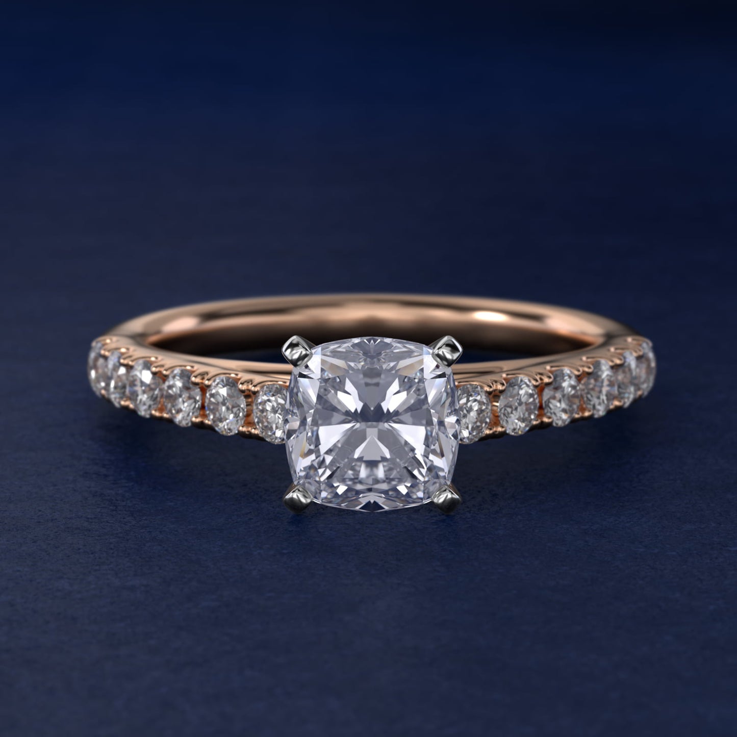 Riviera Cathedral PavŽ Diamond Engagement Ring in 14k Rose Gold (1/2 ct. tw.) - Cushion Center
