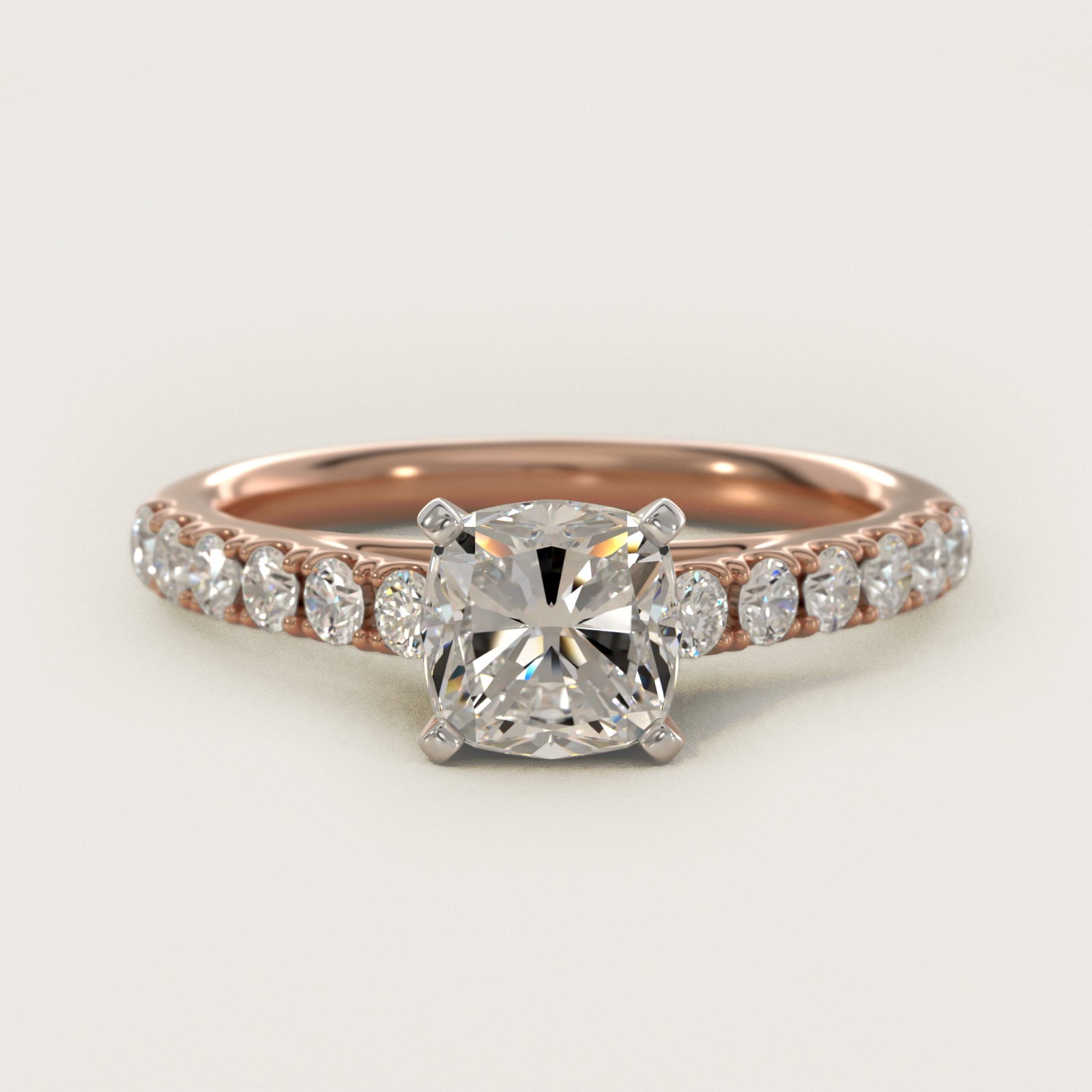 Riviera Cathedral PavŽ Diamond Engagement Ring in 14k Rose Gold (1/2 ct. tw.) - Cushion Center