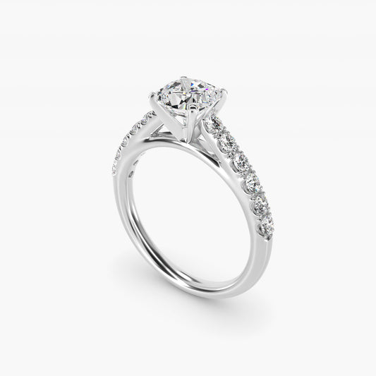 Riviera Cathedral PavŽ Diamond Engagement Ring in 14k White Gold (1/2 ct. tw.) - Cushion Center
