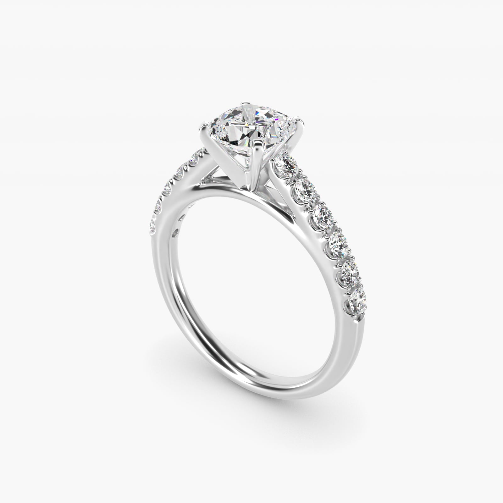 Riviera Cathedral PavŽ Diamond Engagement Ring in 18k White Gold (1/2 ct. tw.) - Cushion Center